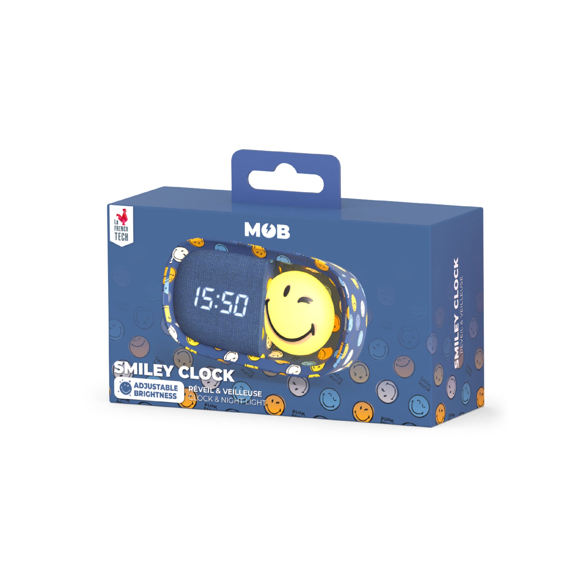 Budzik z lampką MOB Smiley World – niebieski