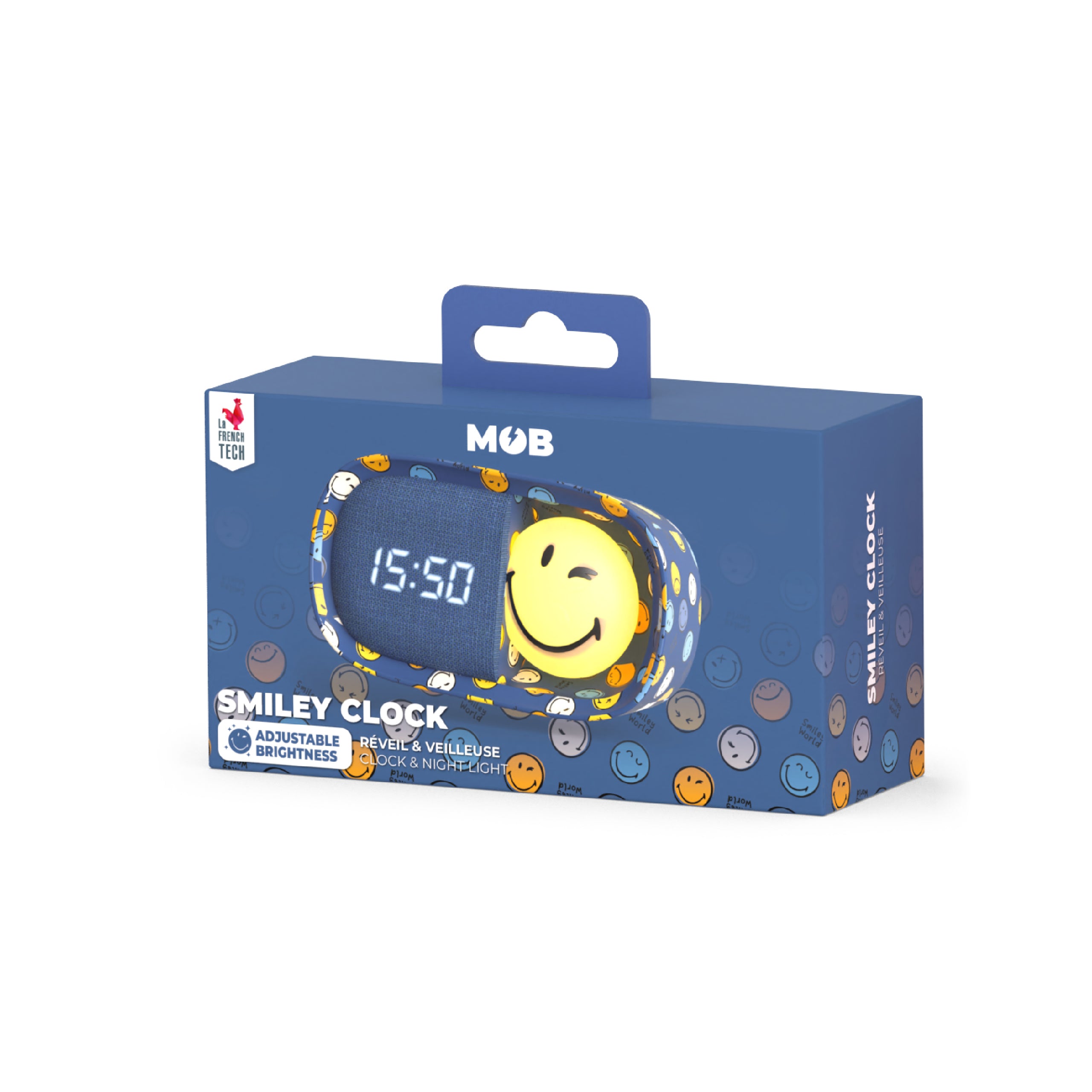 Budzik z lampką MOB Smiley World – niebieski