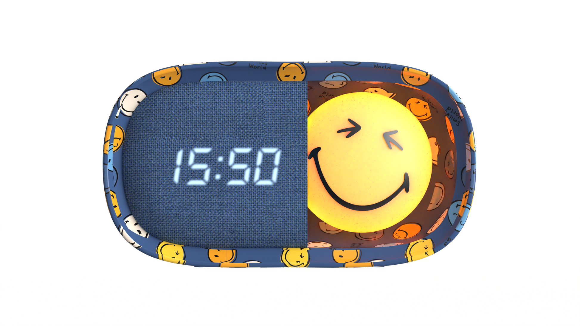 Budzik z lampką MOB Smiley World – niebieski