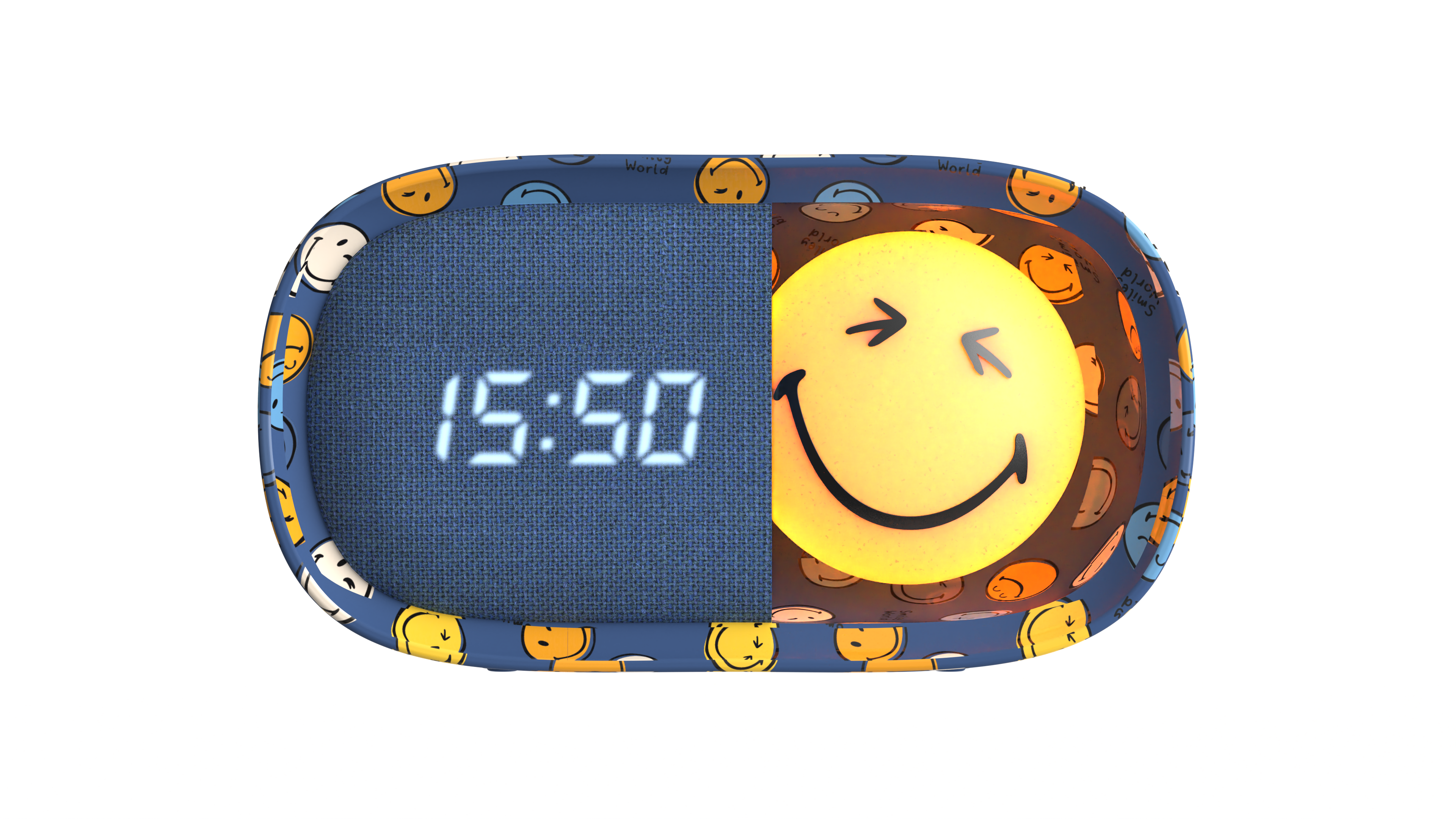 Budzik z lampką MOB Smiley World – niebieski