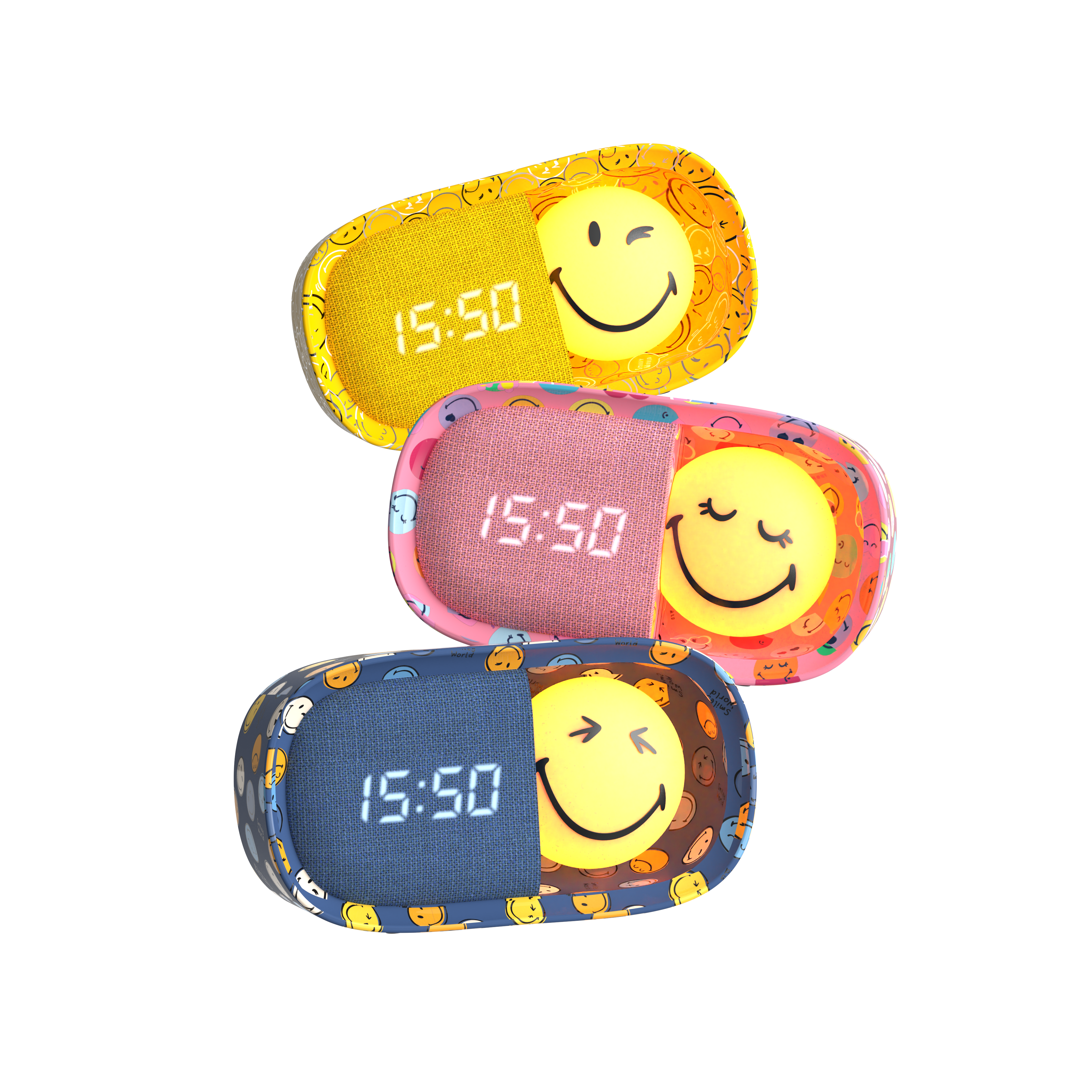 Budzik z lampką MOB Smiley World – niebieski