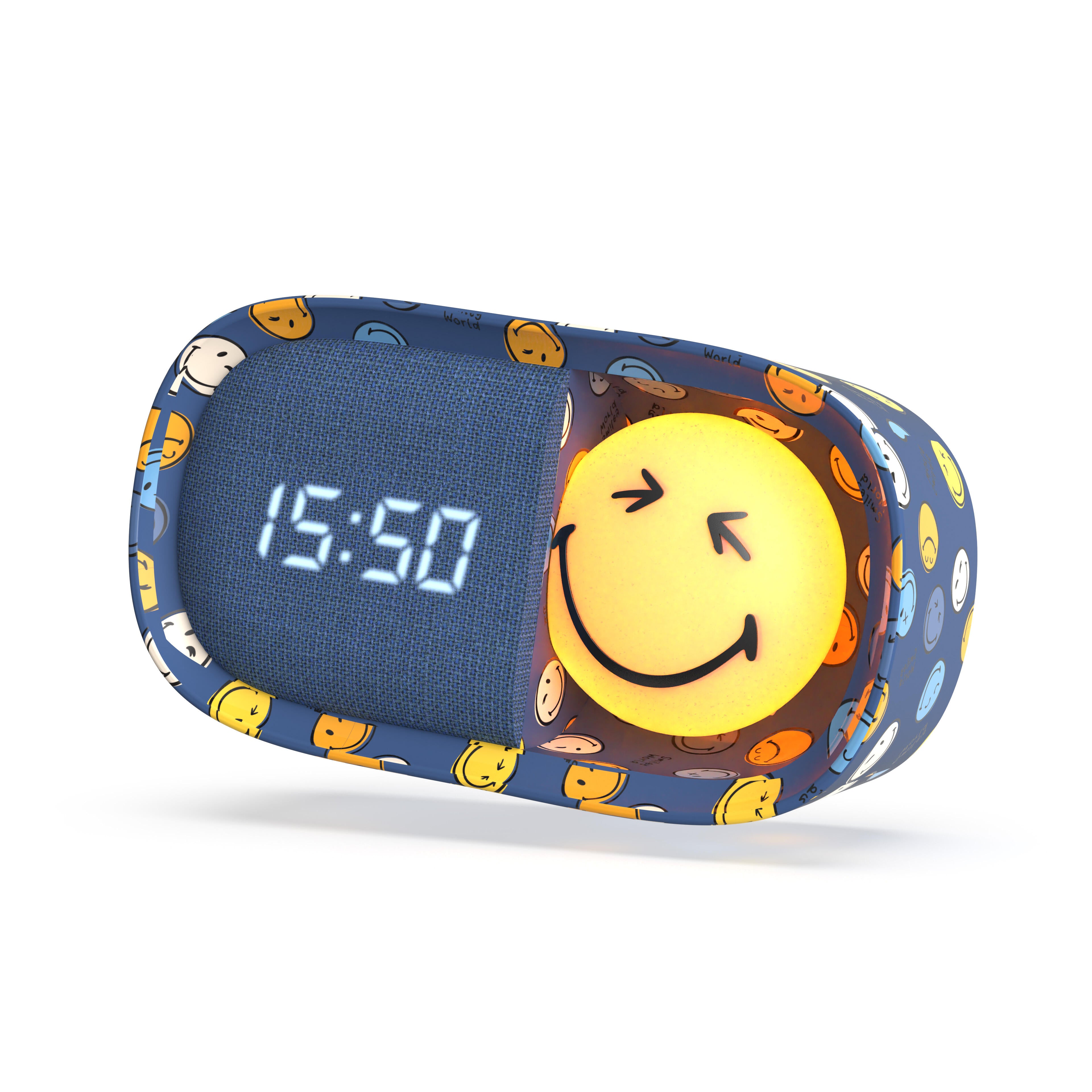 Budzik z lampką MOB Smiley World – niebieski