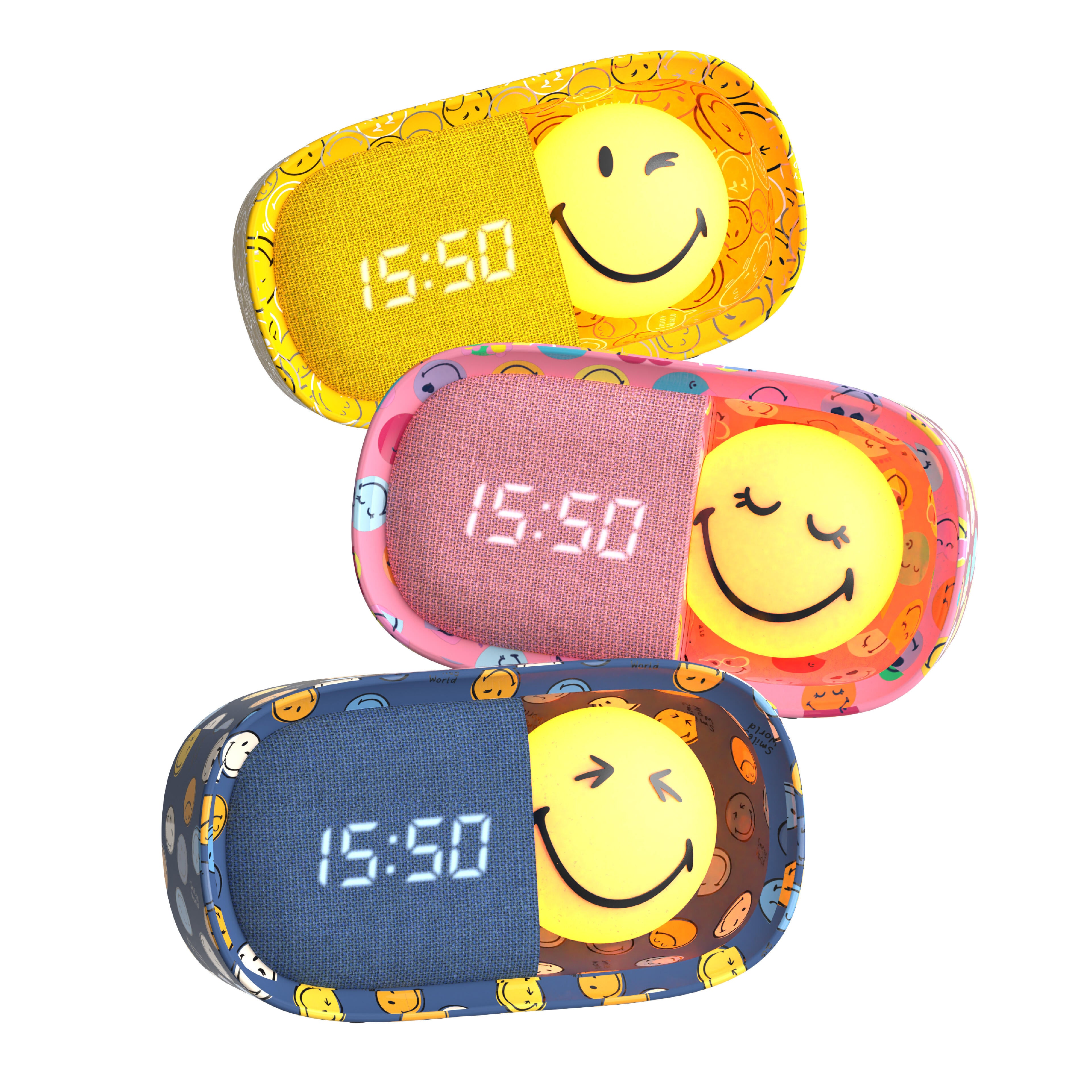 Budzik z lampką MOB Smiley World – niebieski