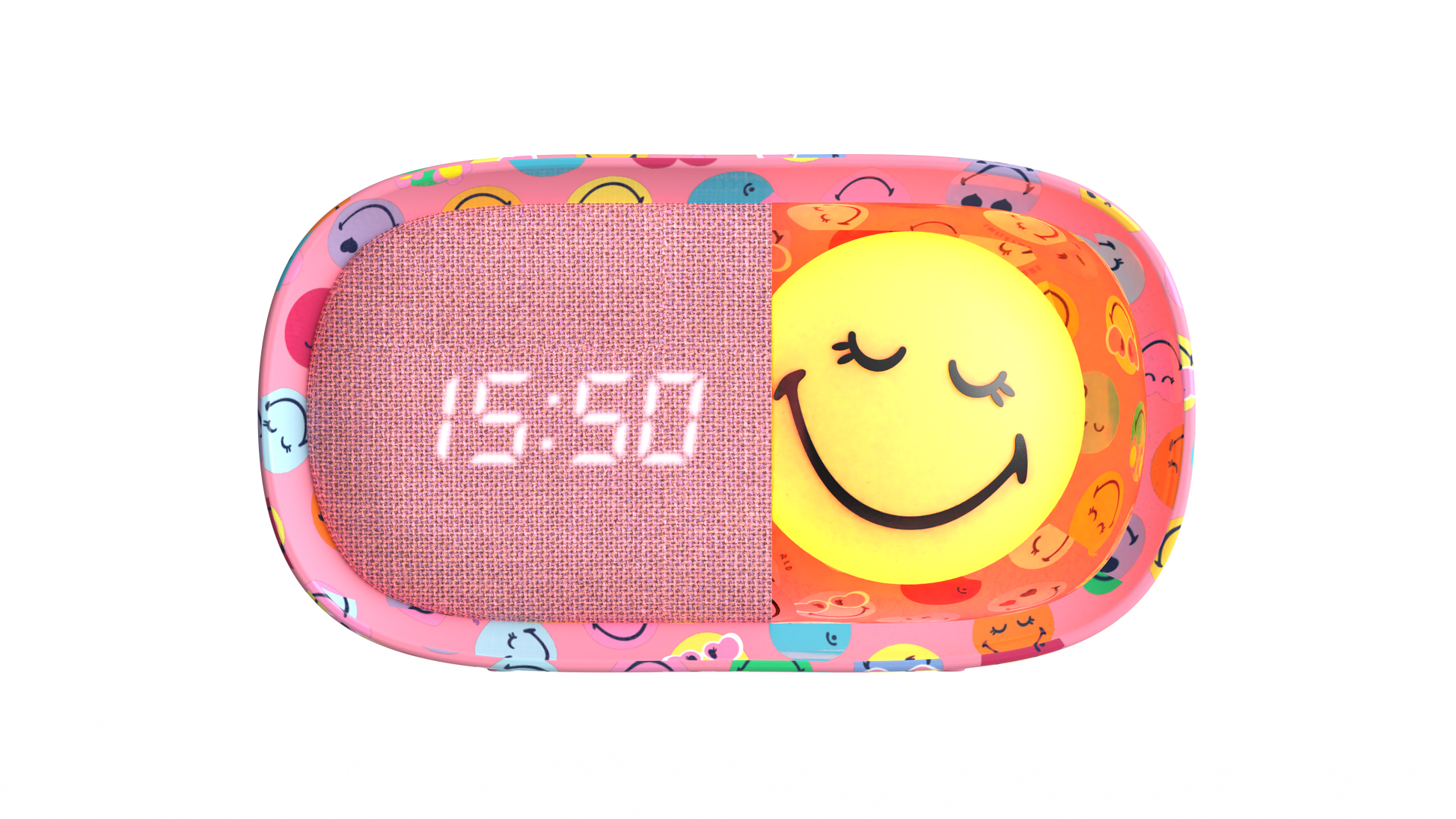 Budzik z lampką MOB Smiley World – różowy