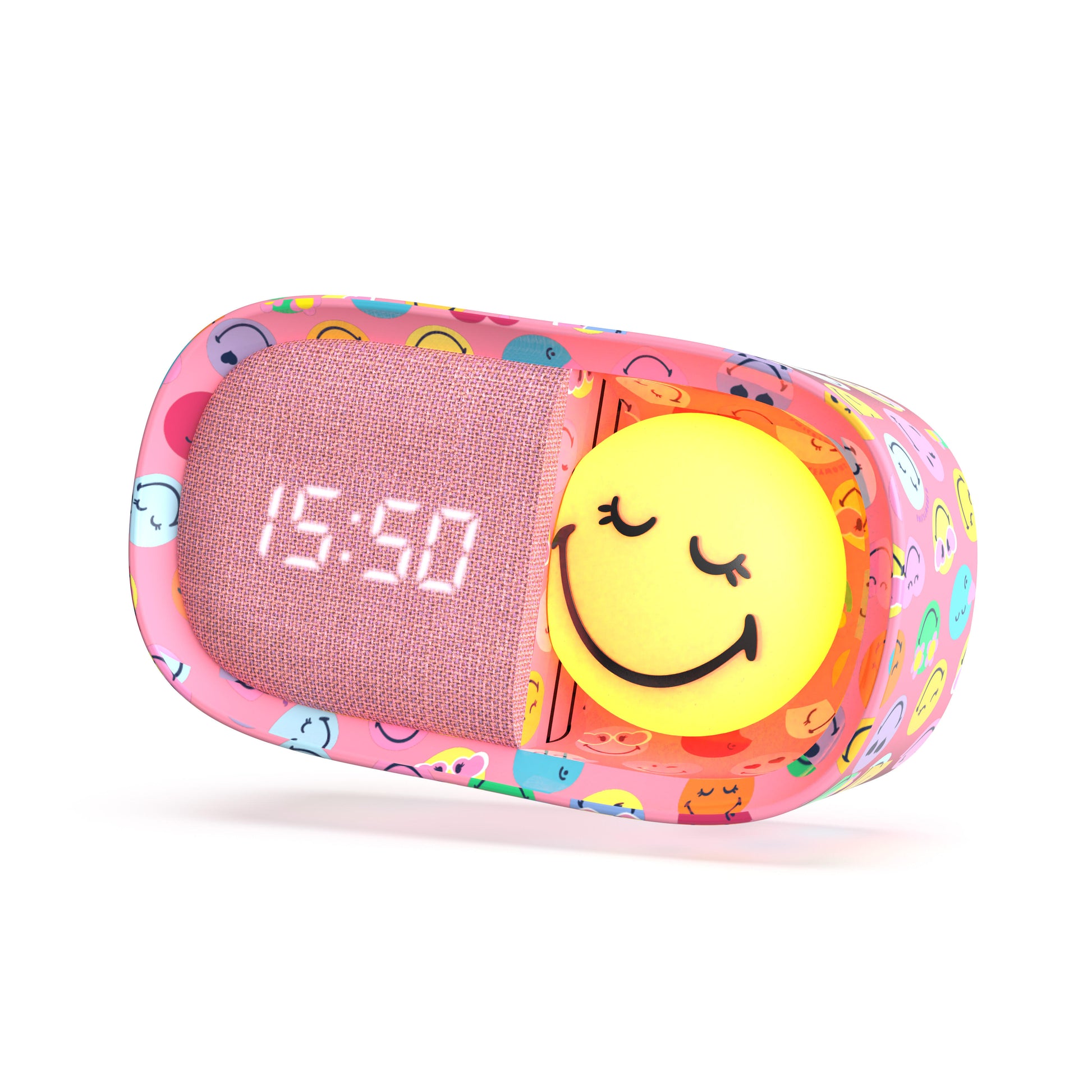 Budzik z lampką MOB Smiley World – różowy