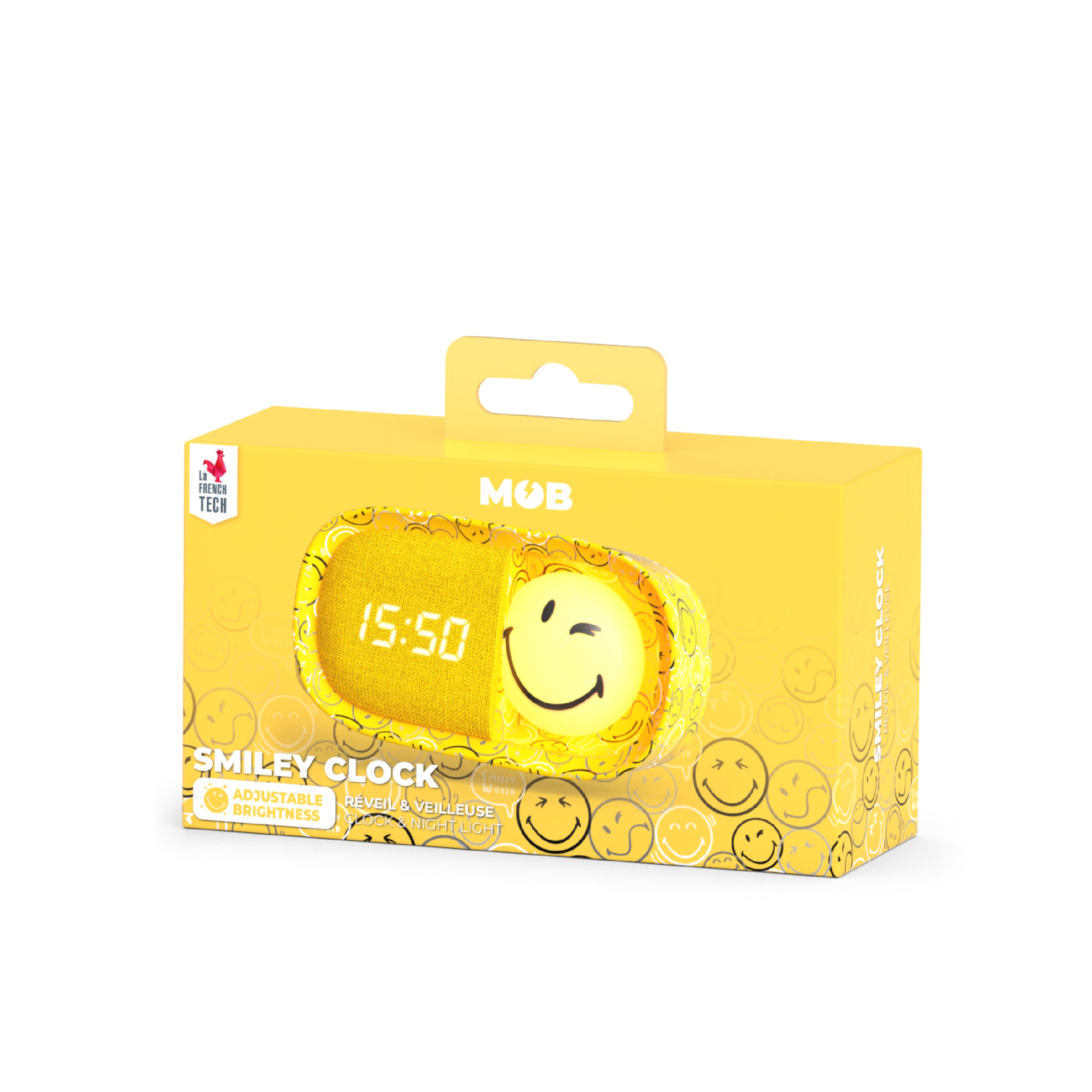 Budzik z lampką MOB Smiley World – żółty