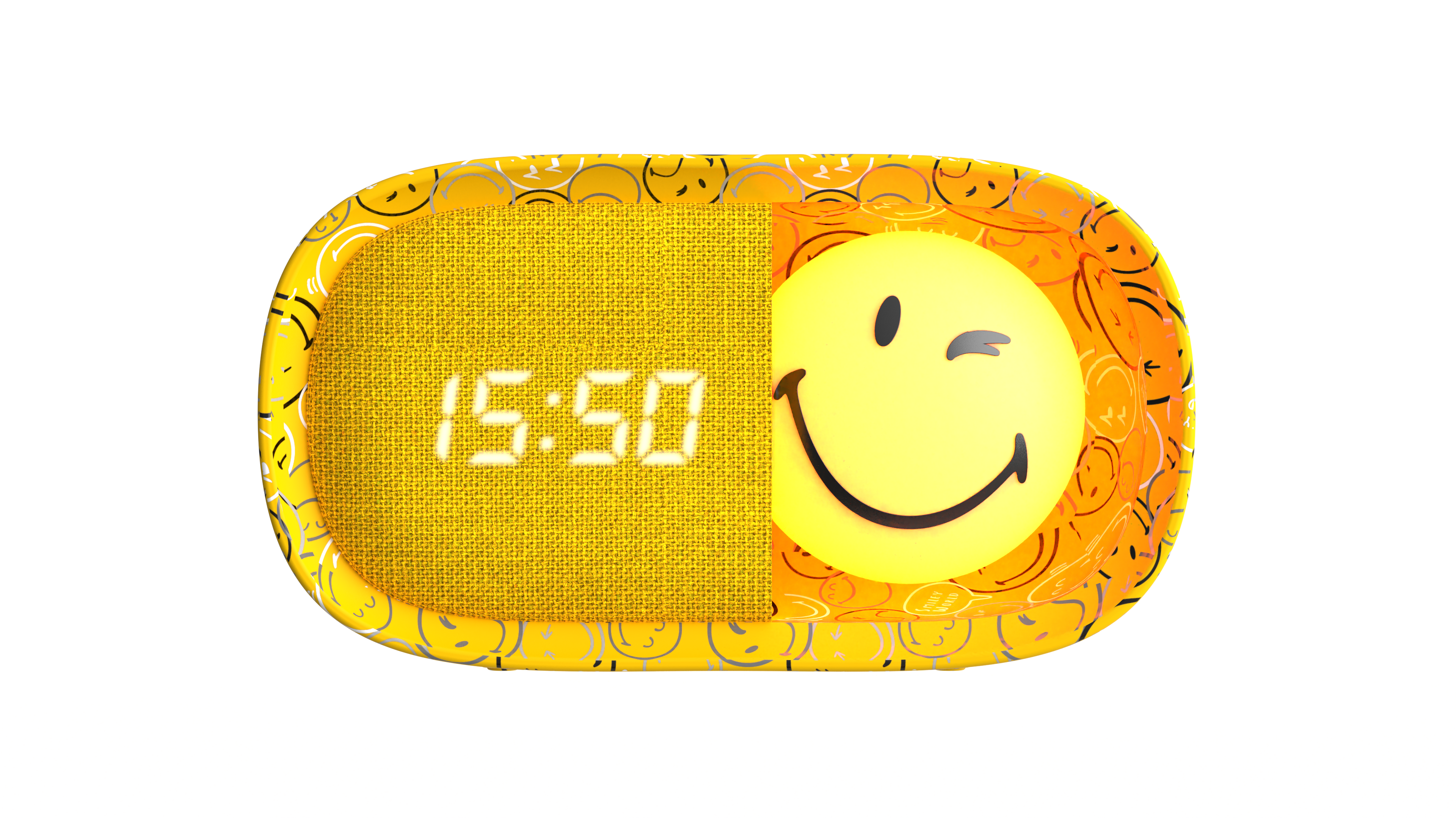 Budzik z lampką MOB Smiley World – żółty