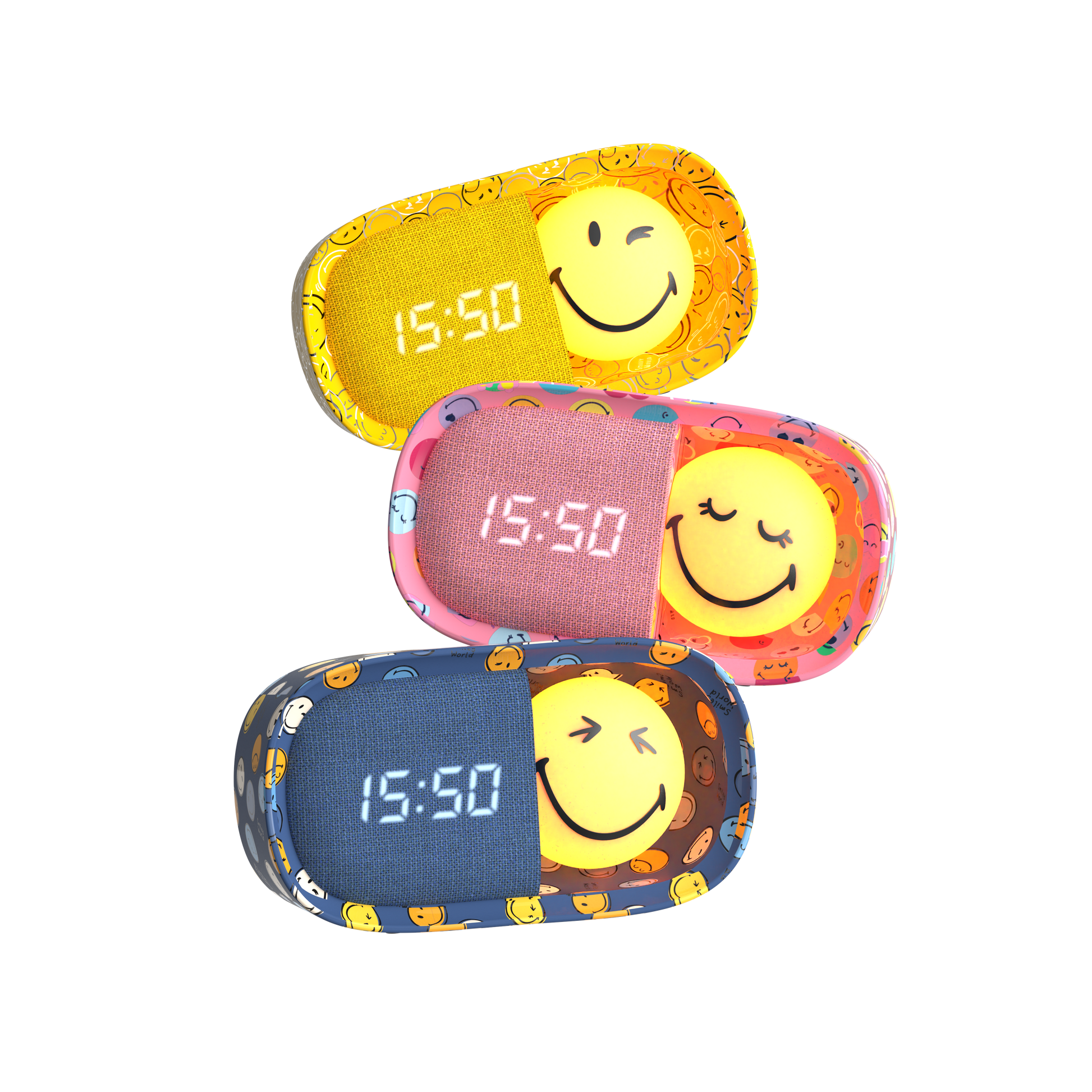 Budzik z lampką MOB Smiley World – żółty