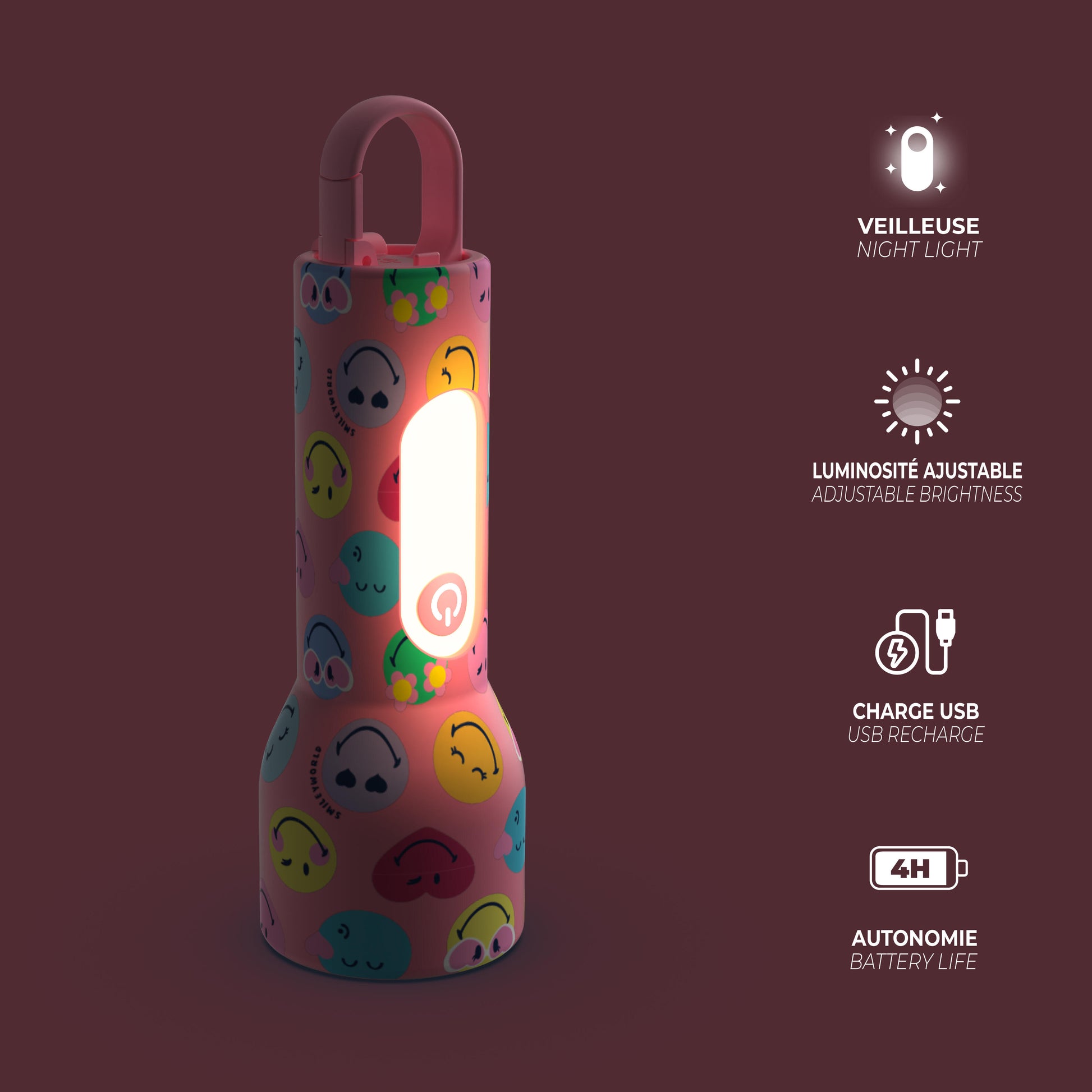 Latarka dziecięca Glowy MOB Smiley World – różowa
