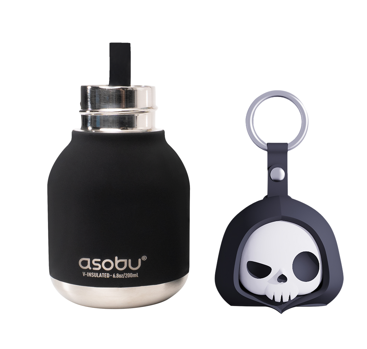 Butelka termiczna ze słomką Mini Spookie Asobu – Skeleton 200 ml