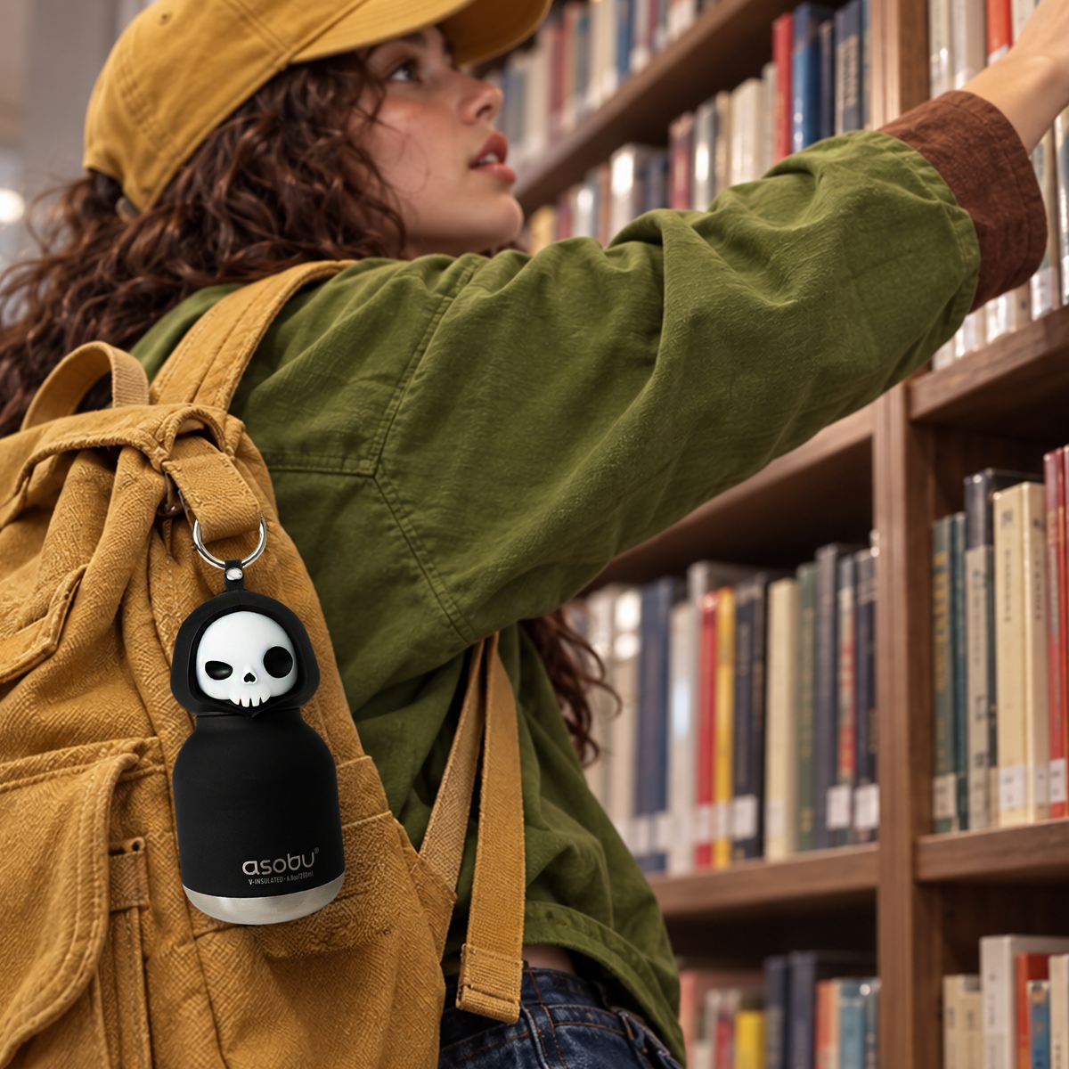 Butelka termiczna ze słomką Mini Spookie Asobu – Skeleton 200 ml