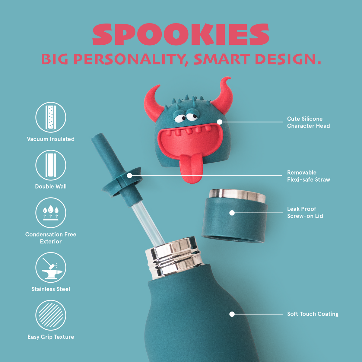 Butelka termiczna ze słomką Spookie Asobu – Beast 460 ml