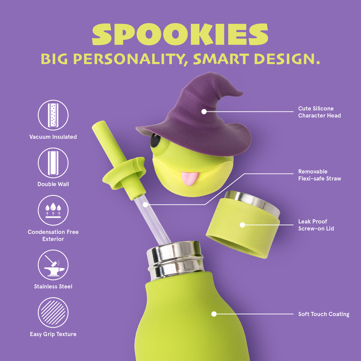 Butelka termiczna ze słomką Spookie Asobu – Witch 460 ml