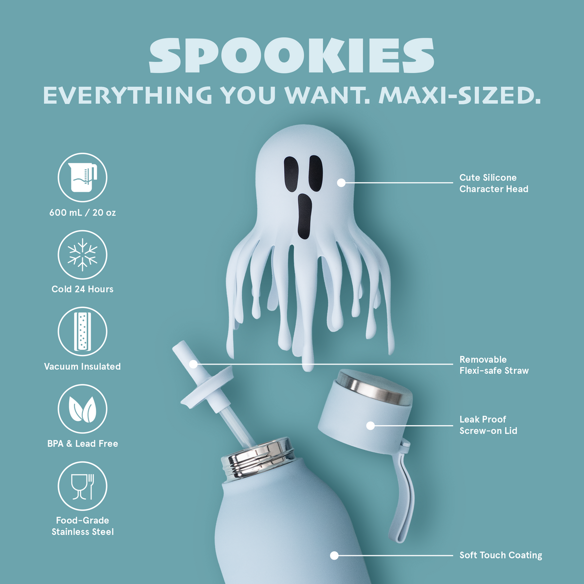 Butelka termiczna ze słomką Maxi Spookie Asobu – Ghost 660 ml