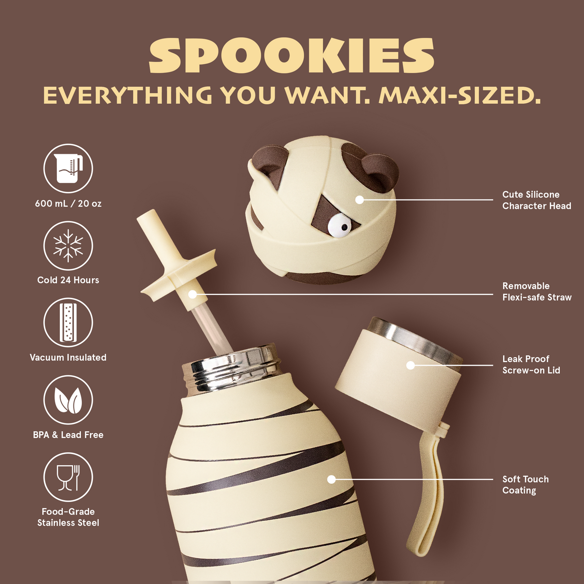 Butelka termiczna ze słomką Maxi Spookie Asobu – Mummified Bear 660 ml