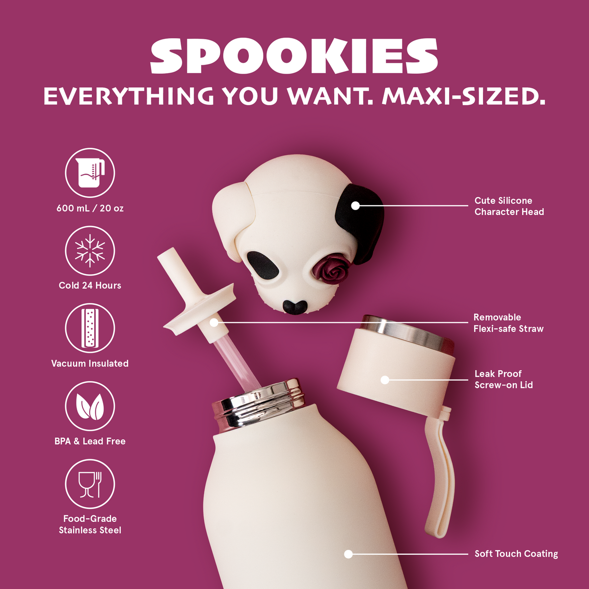 Butelka termiczna ze słomką Maxi Spookie Asobu – Undead Dog 660 ml