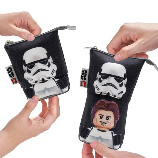 Czarny piórnik LEGO Star Wars Han Solo z nadrukiem hełmu szturmowca i postaci Han Solo