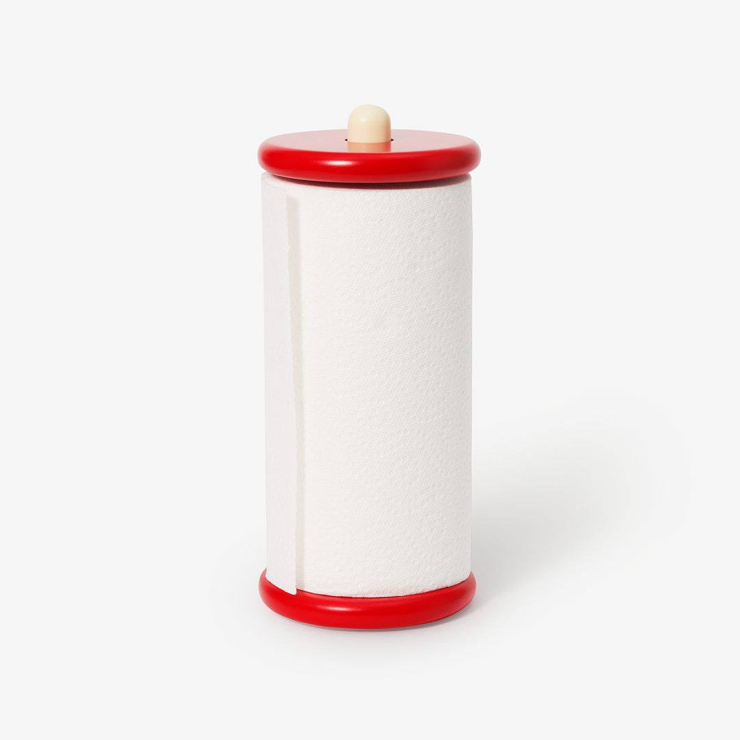 Uchwyt na ręcznik papierowy design Areaware w czerwono-kremowym kolorze z nowoczesnym wyglądem