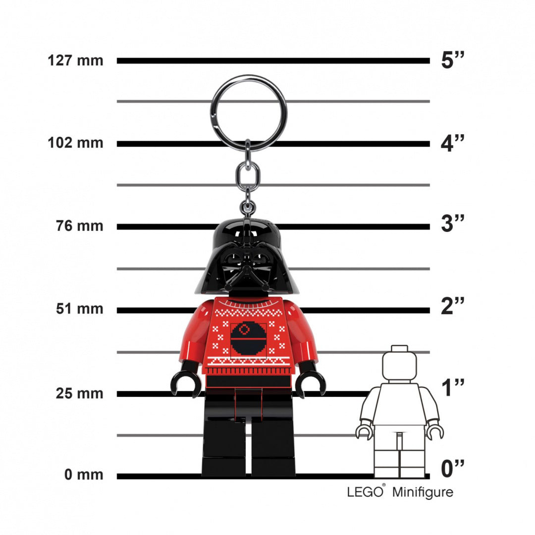 brelok LEGO Star Wars Darth Vader w czerwonym swetrze świątecznym z czarnym hełmem i metalowym kółkiem