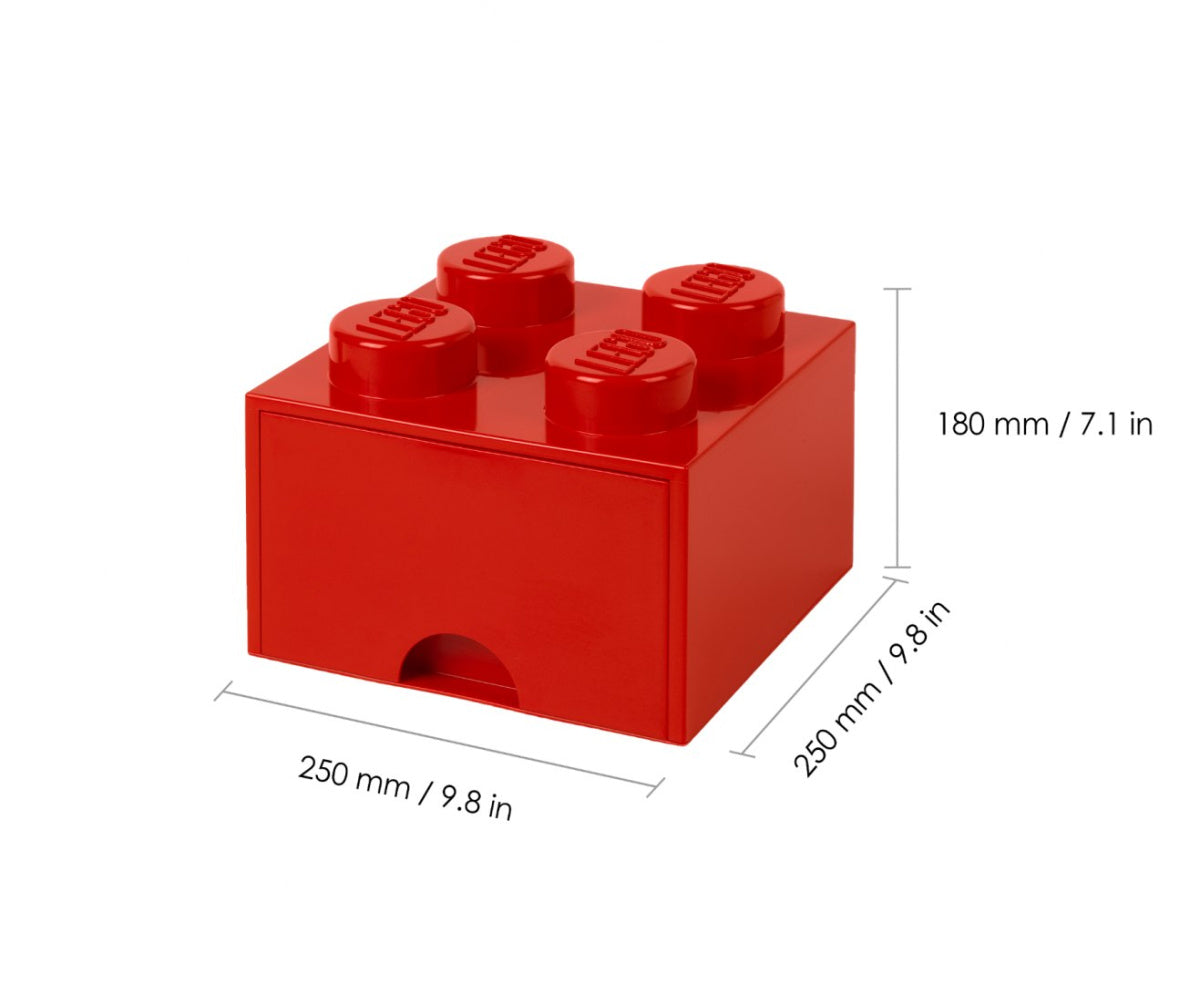 Szuflada LEGO Brick 4 czerwona w kształcie klocka do przechowywania z wymiarami 25x25 cm