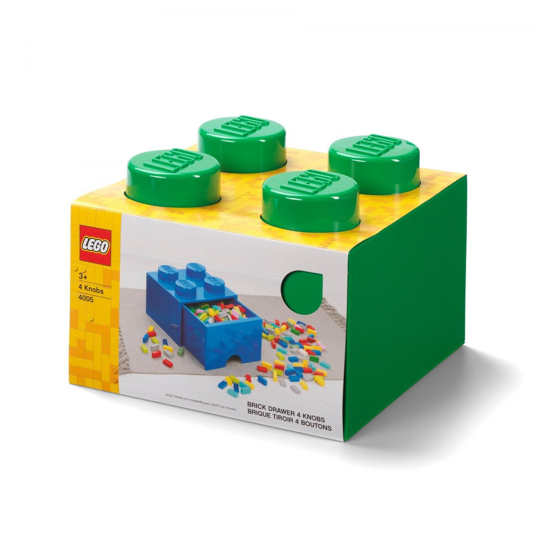 Szuflada LEGO Brick 4 zielona w kształcie klocka do przechowywania i organizacji z czterema uchwytami