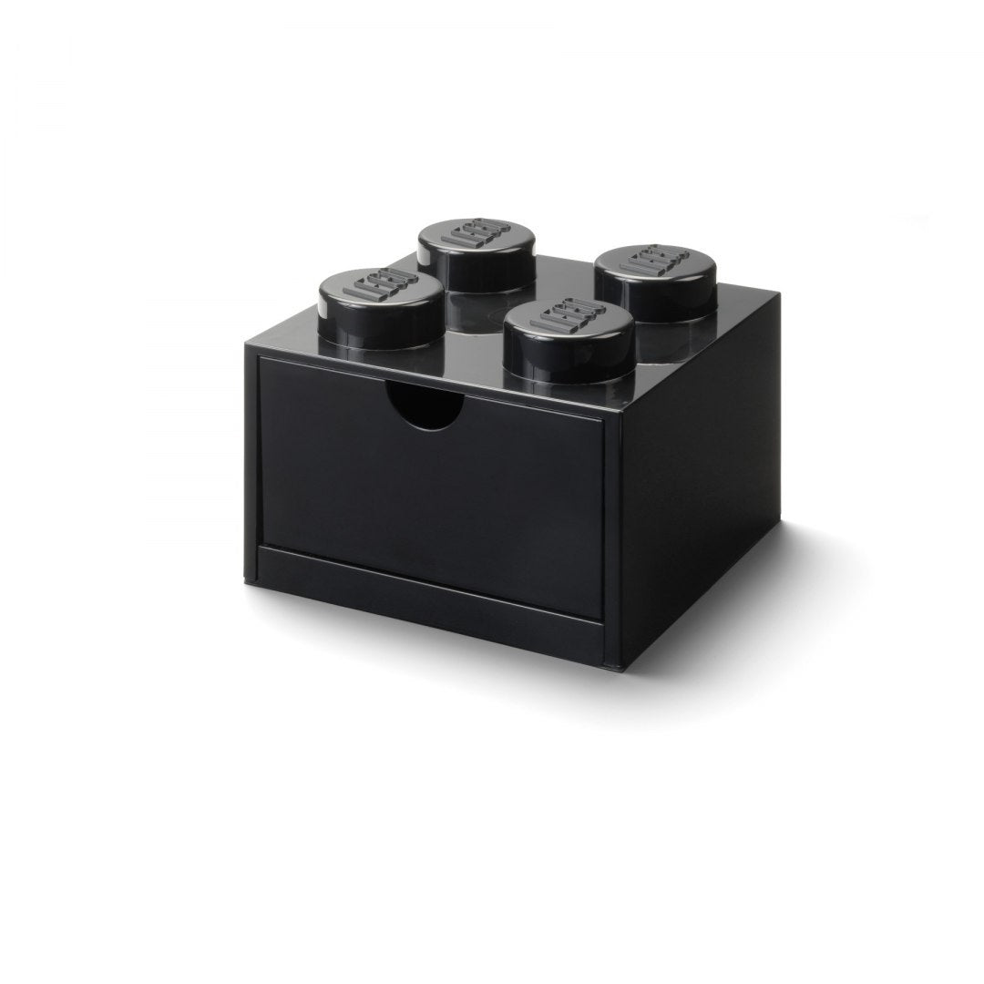 Czarna szufladka LEGO na biurko z czterema wypustkami w kształcie klocków LEGO do przechowywania