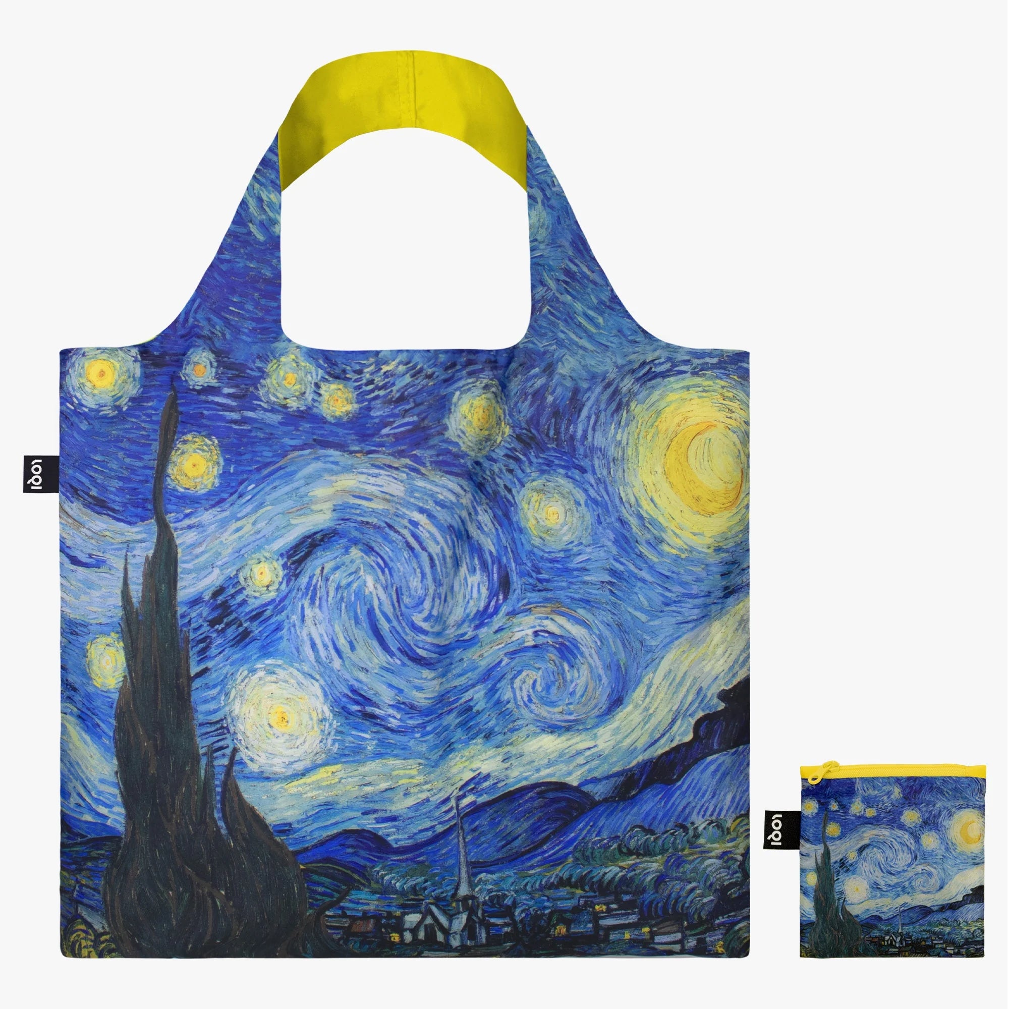 Torba podręczna Vincent van Gogh z nadrukiem Gwiaździstej Nocy w niebieskich i żółtych odcieniach