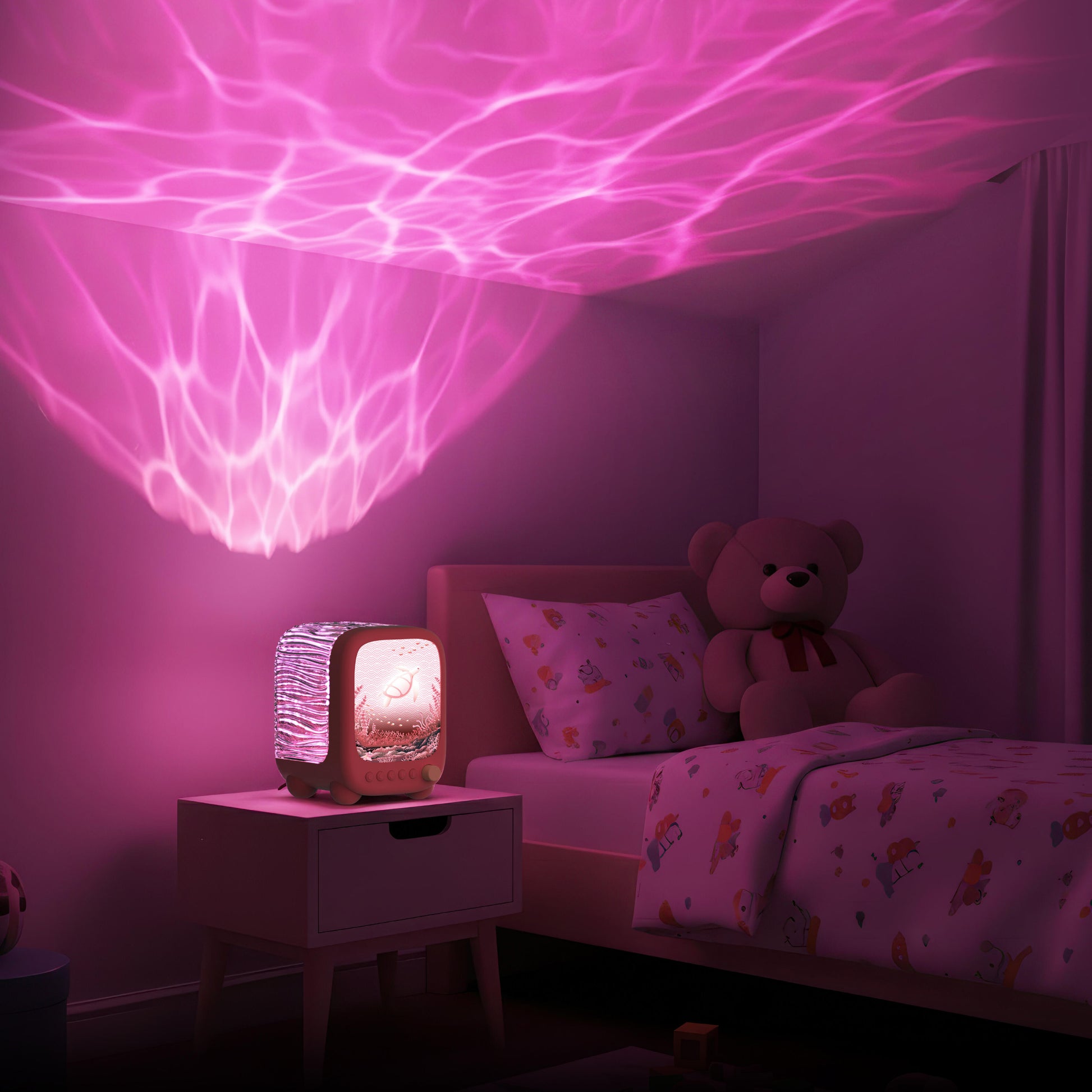 Lampka projekcyjna i głośnik Wavy Light MOB – koralowa