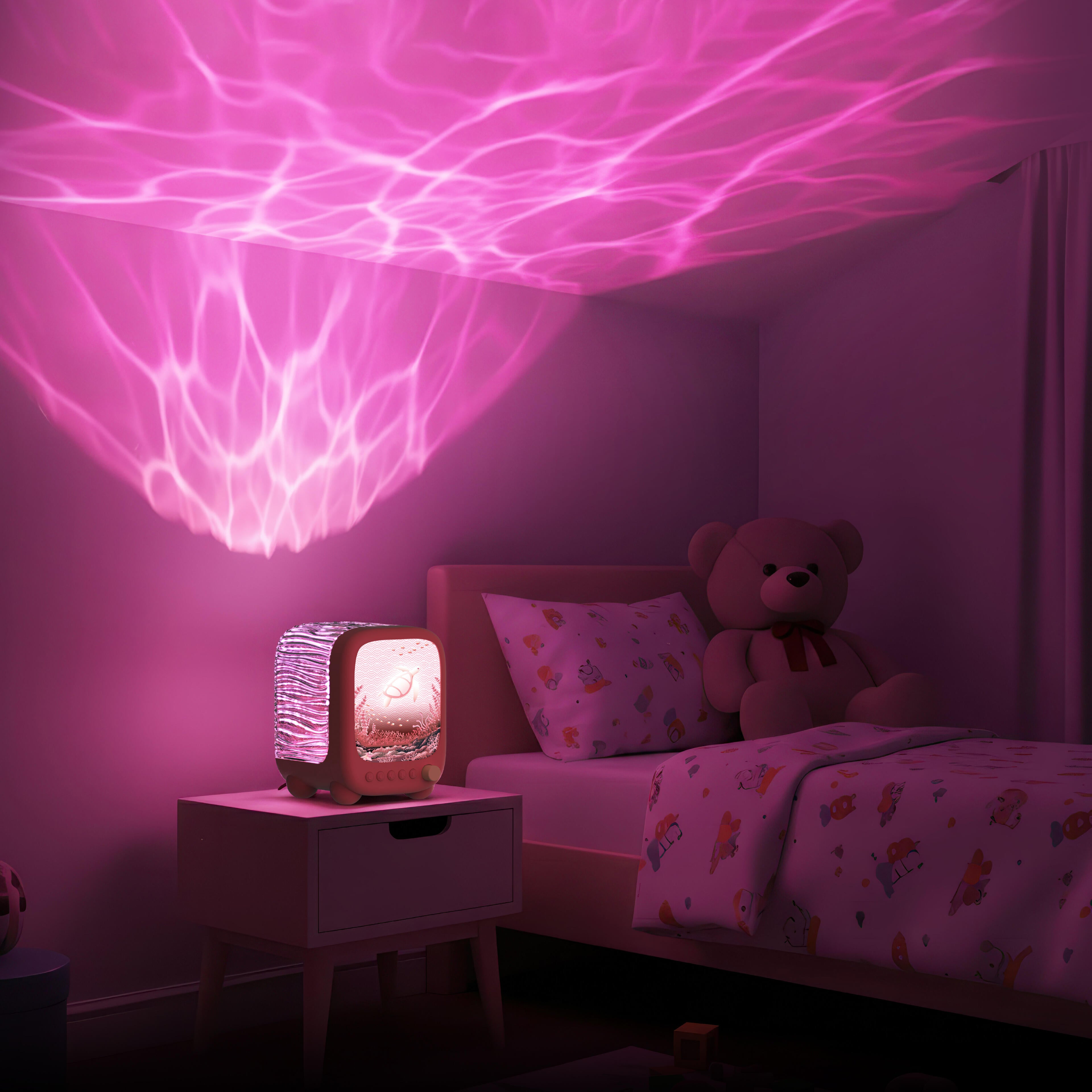 Lampka projekcyjna i głośnik Wavy Light MOB – koralowa