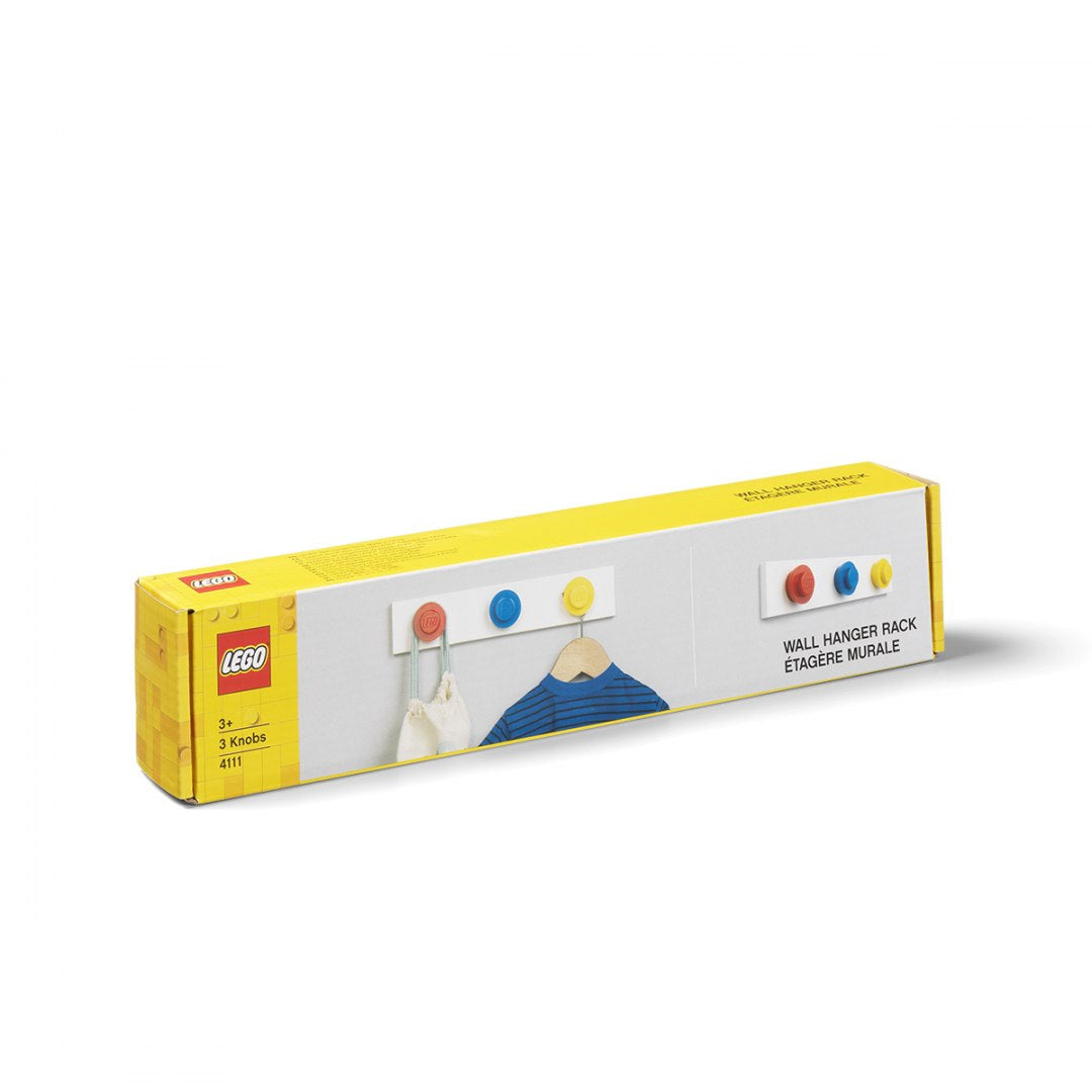 Wieszak ścienny LEGO z trzema kolorowymi uchwytami wieszaki LEGO na ścianę od BV JACOB COMPANY