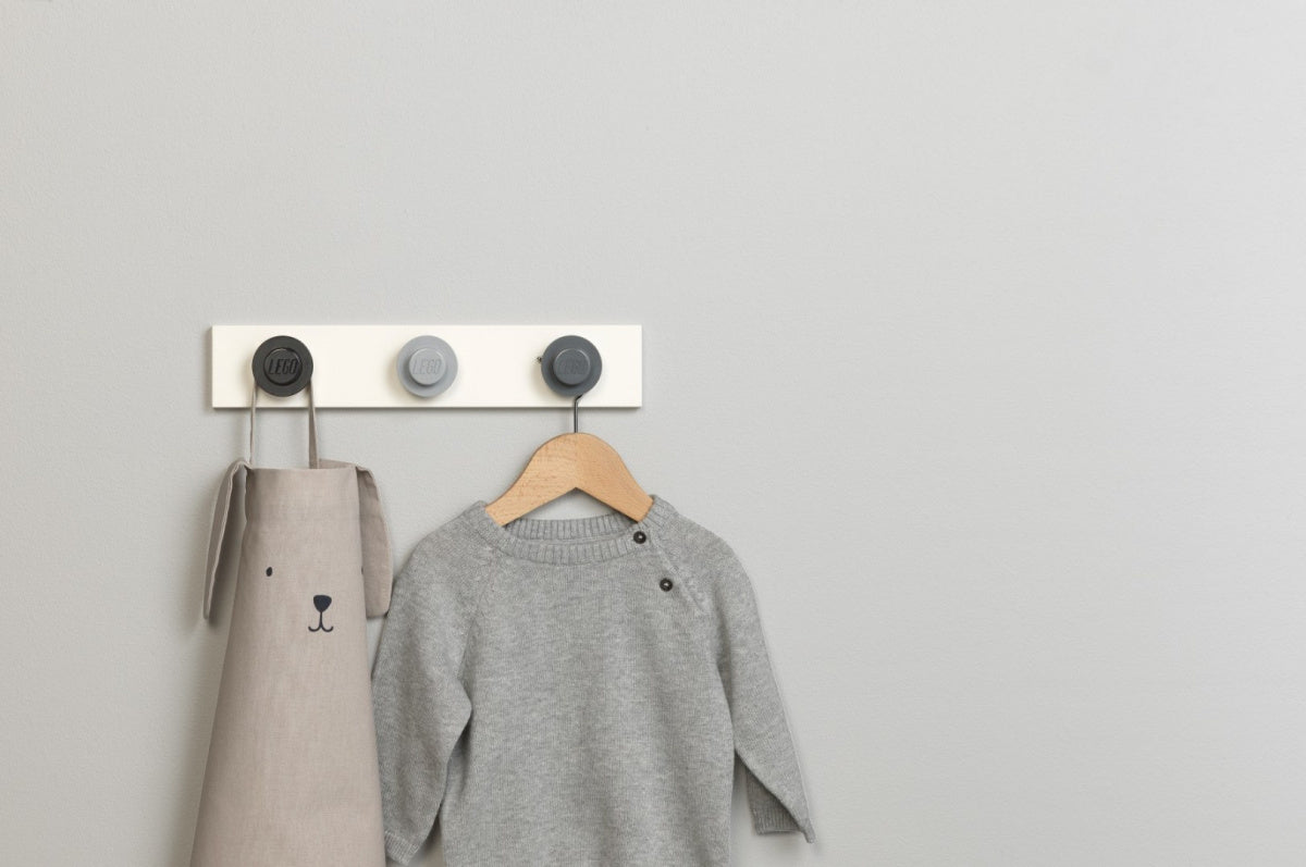 Wieszaki LEGO na ścianę BV JACOB COMPANY z trzema okrągłymi haczykami w kolorze białym i szarym