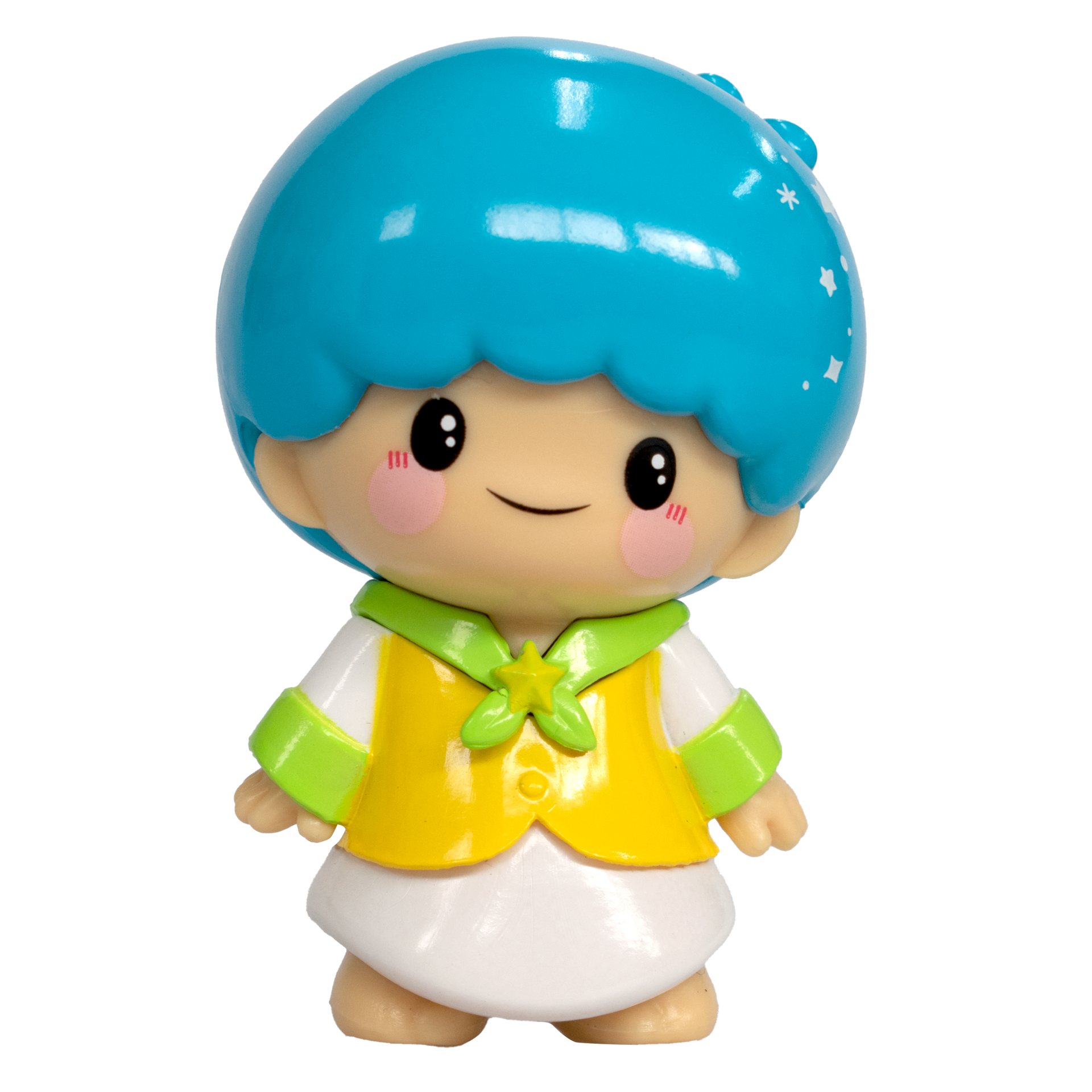Hello Kitty Kawaii figure with blue hair and yellow-green clothing from LOQI