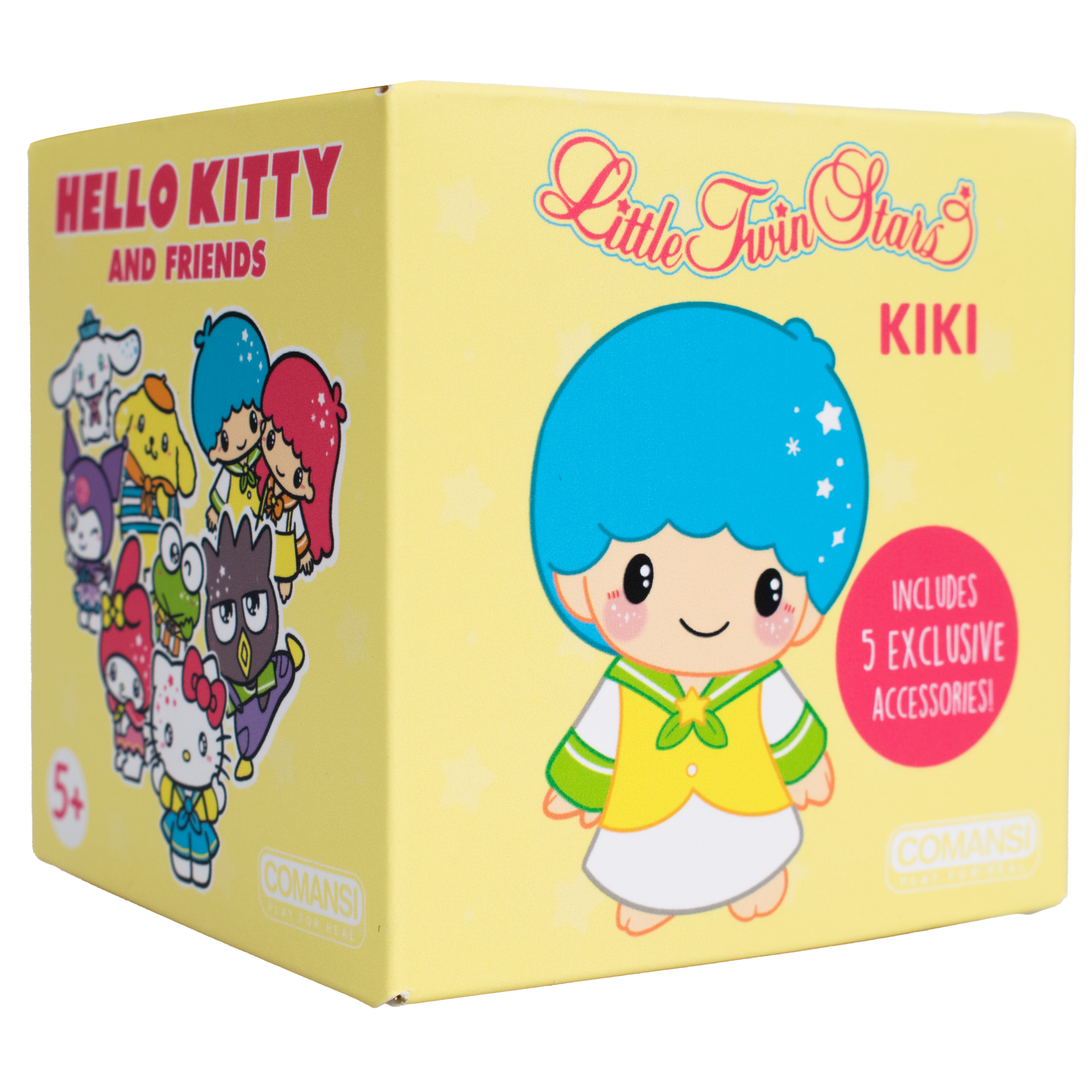Hello Kitty Kawaii Little Twin Stars Kiki figure with accessories from LOQI in yellow packaging