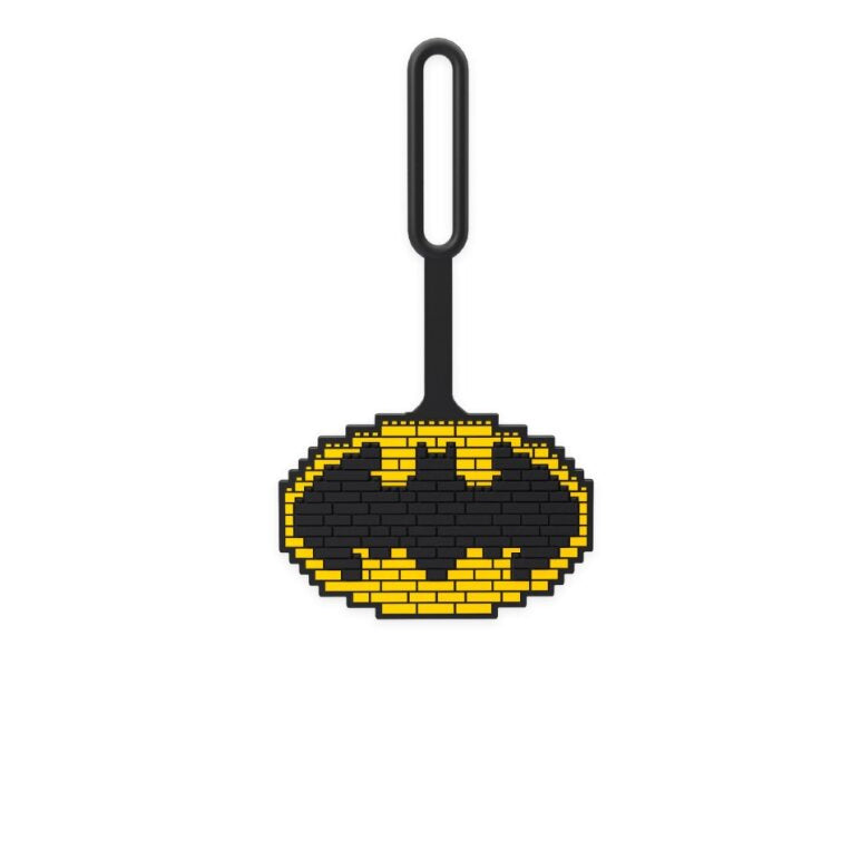 Zawieszka LEGO Batman w kształcie czarno-żółtego symbolu Batmana na czarnym pasku