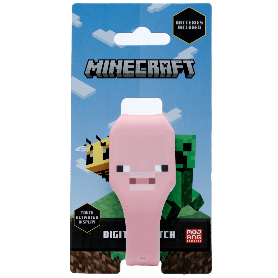 zegarek Minecraft dla dzieci różowy cyfrowy z motywem świńki z gry Minecraft