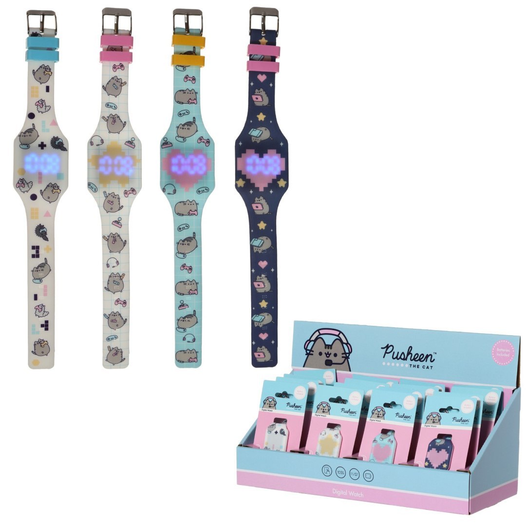 Die Pusheen-Uhr für Kinder in vier Farben mit Katzenmotiv und LED-Display von LOQI