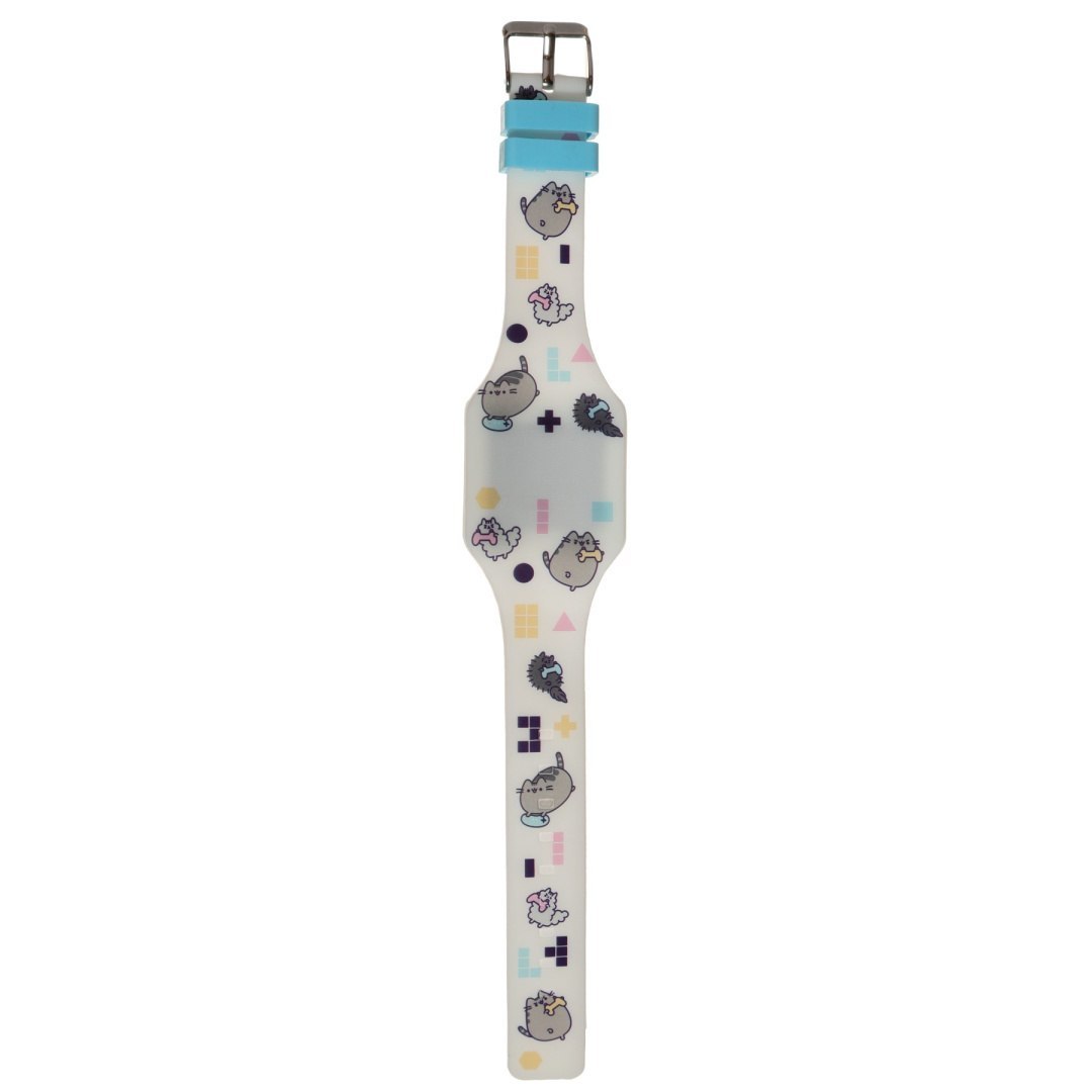 Bunte Pusheen Uhr für Kinder mit Katzenmotiv und blauen Elementen am Armband