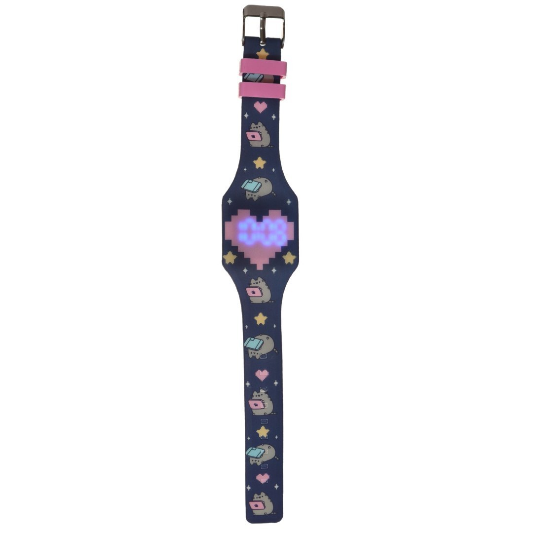 Pusheen Uhr für Kinder mit digitalem Display und buntem Armband voller Pusheen-Katzen