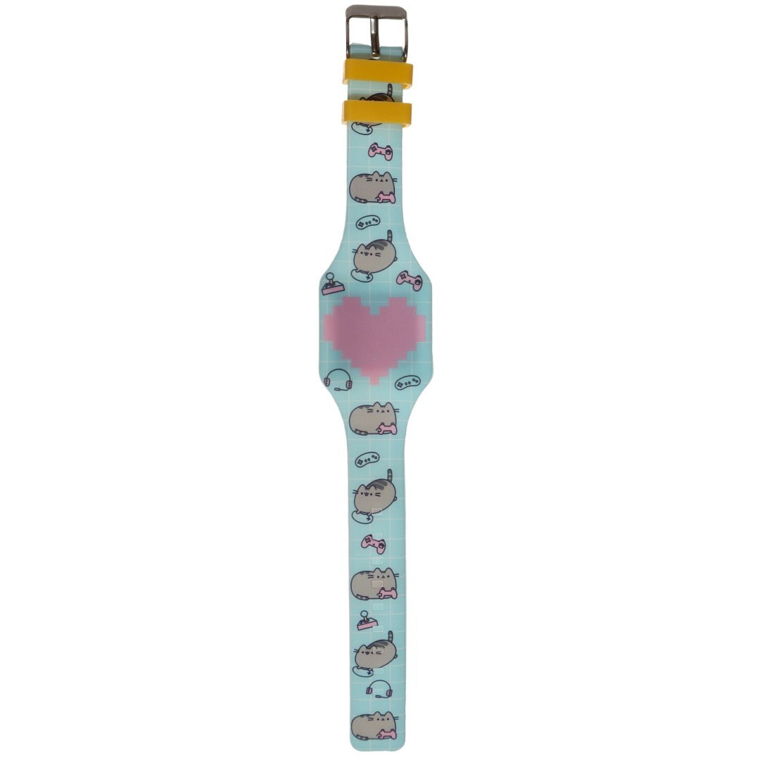 Pusheen Uhr für Kinder mit blauem Armband und rosa Herz von LOQI