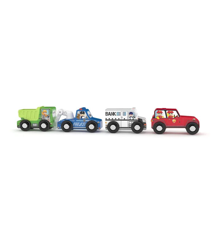 Conjunto de coches de madera en un tubo de J'adore – Ciudad en Movimiento