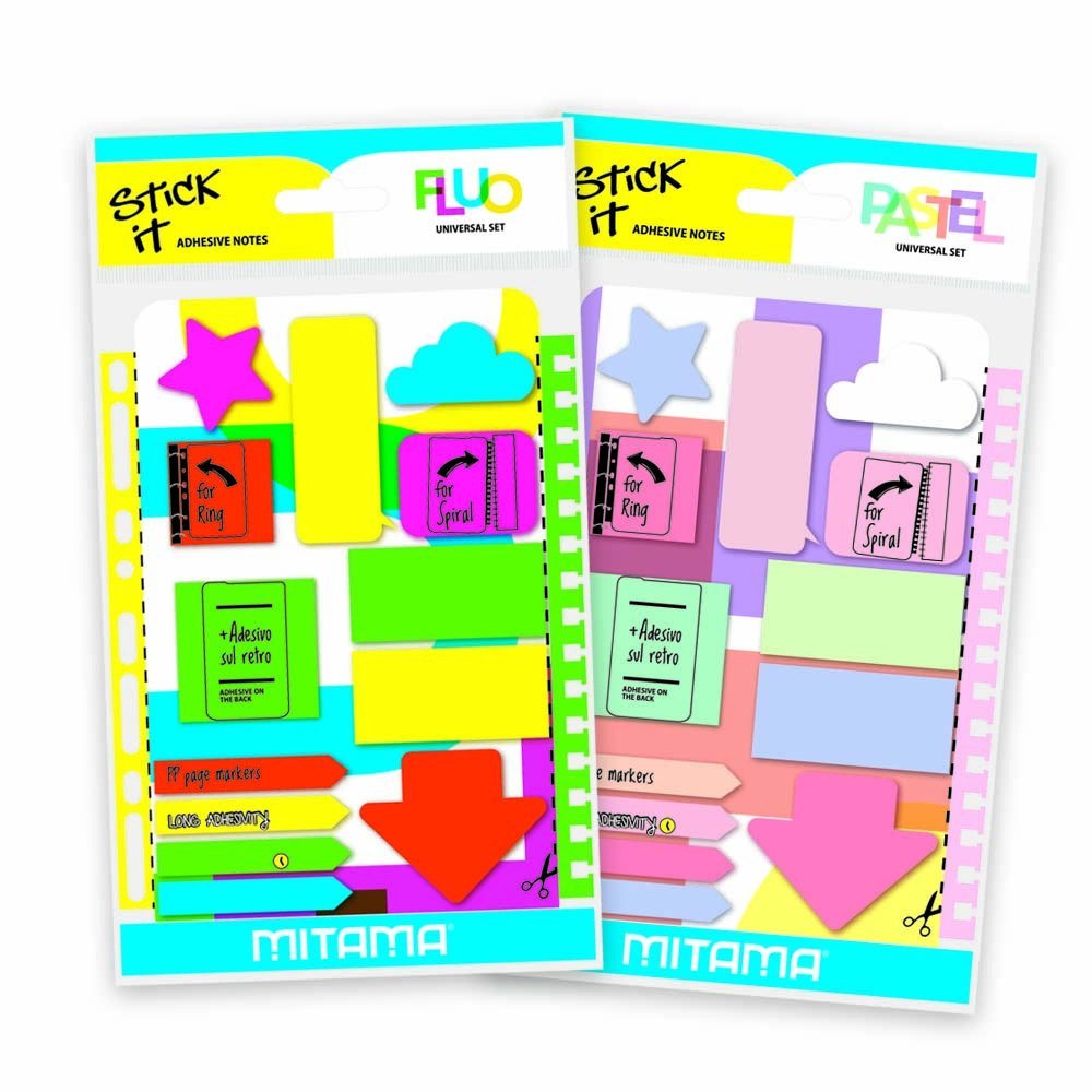 Set of pastel and neon colored sticky notes for organizing notes