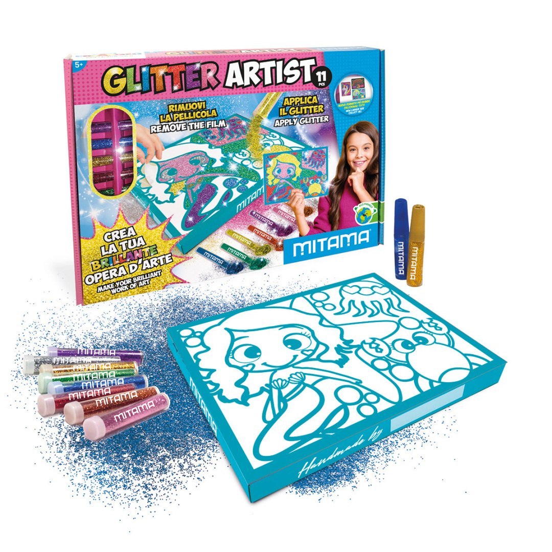 Set creativo per bambini per creare immagini glitterate con accessori Mitama