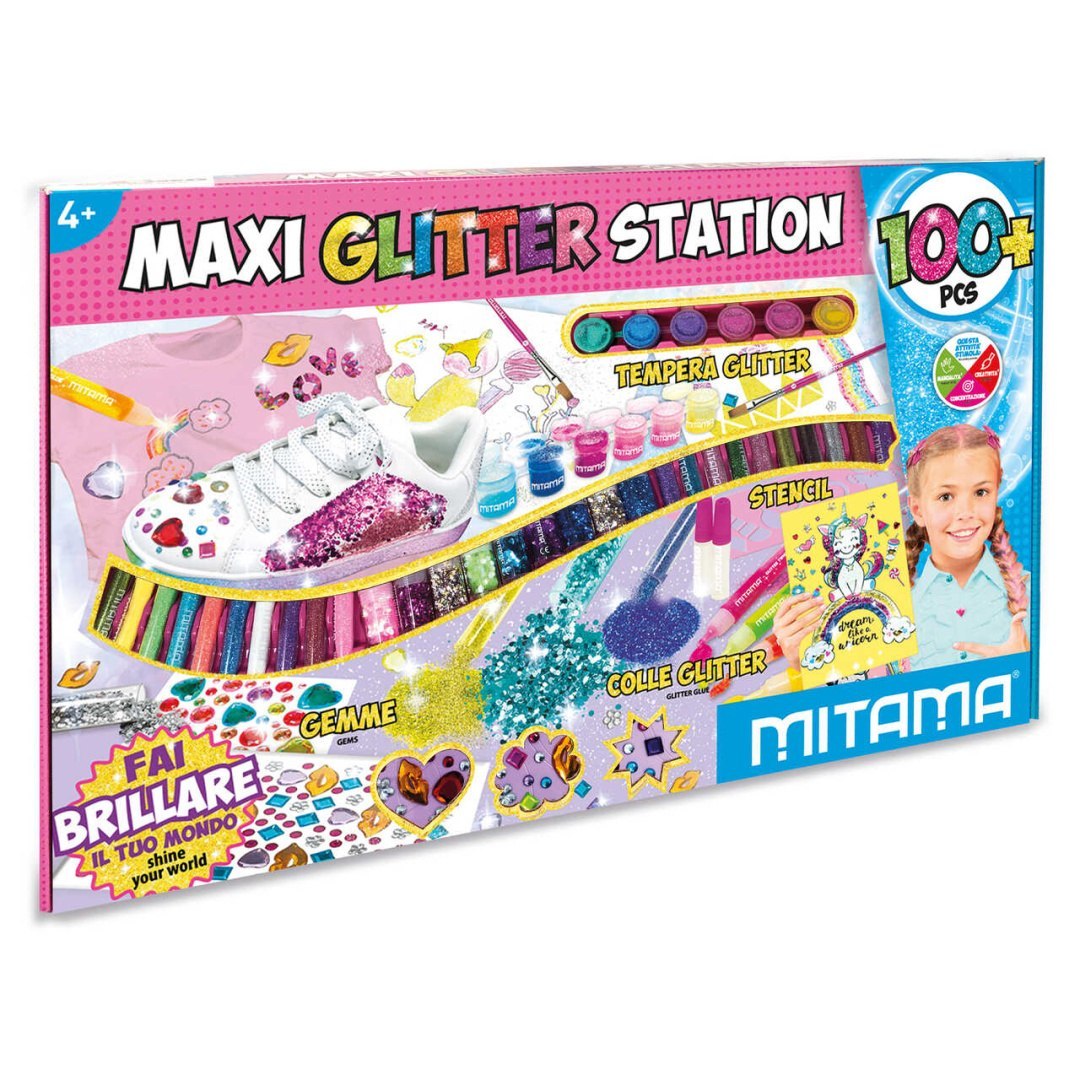 Kreativset mit Glitzer für Kinder Maxi Glitter Station mit über 100 Dekorationselementen