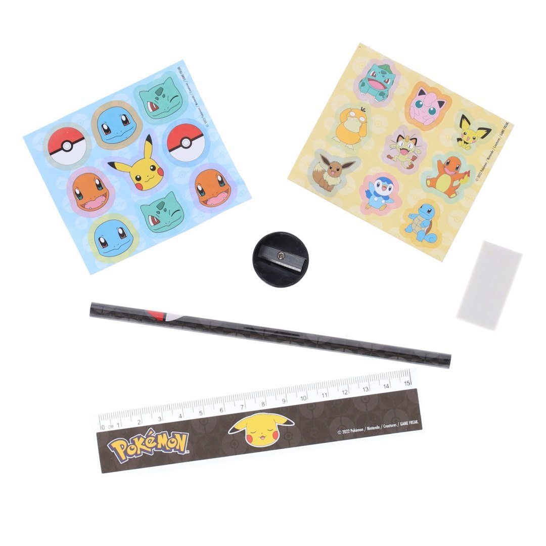 Zestaw kreatywny Pokémon z ołówkiem, temperówką, linijką i naklejkami z postaciami Pokémon