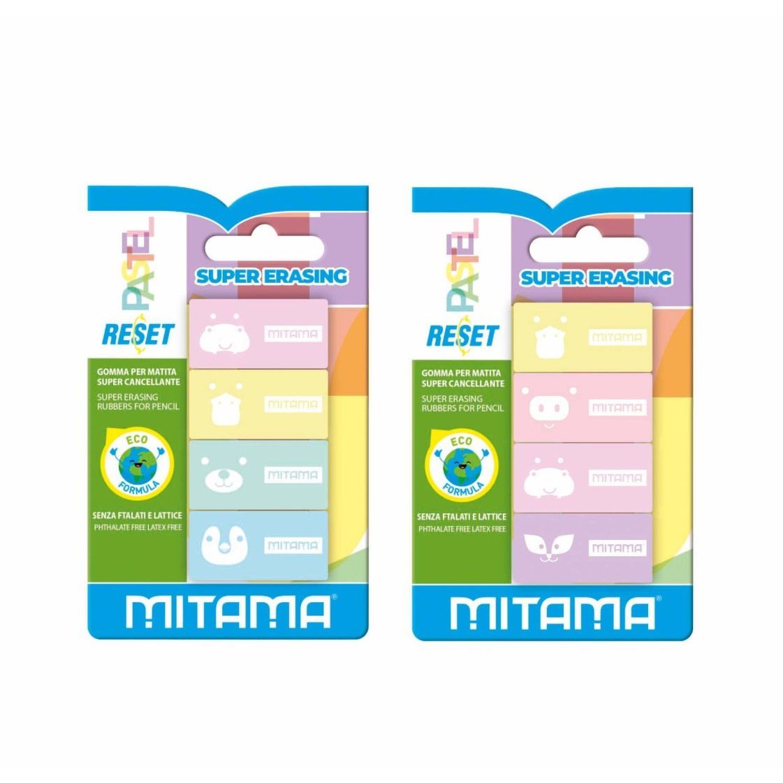 Pastel erasers set by Mitama with animal motifs and eco-friendly formula