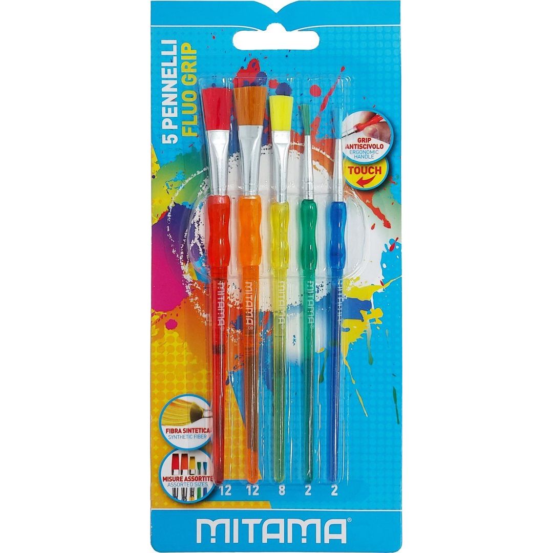 Zestaw pędzli do malowania mitama 5 sztuk z kolorowymi uchwytami fluo grip