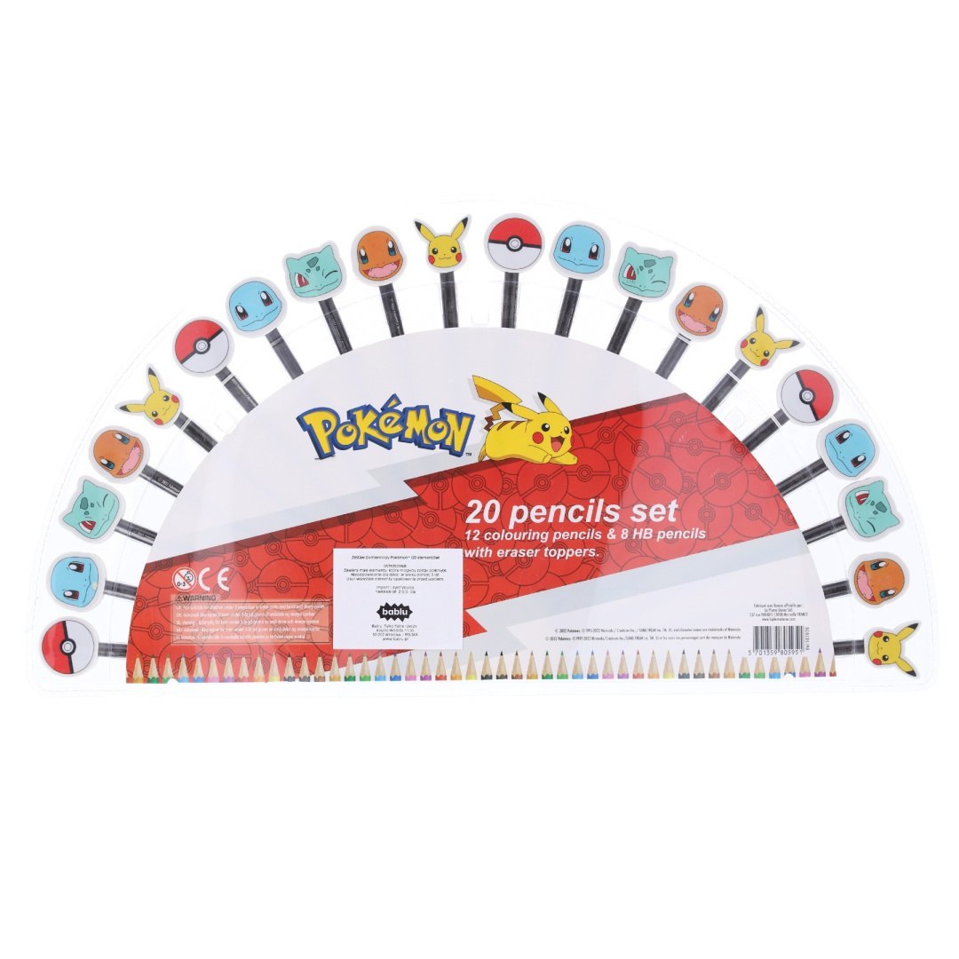 Bunte Buntstifte und Bleistifte mit Pokémon-Radiergummis im Schreibset von BV JACOB COMPANY