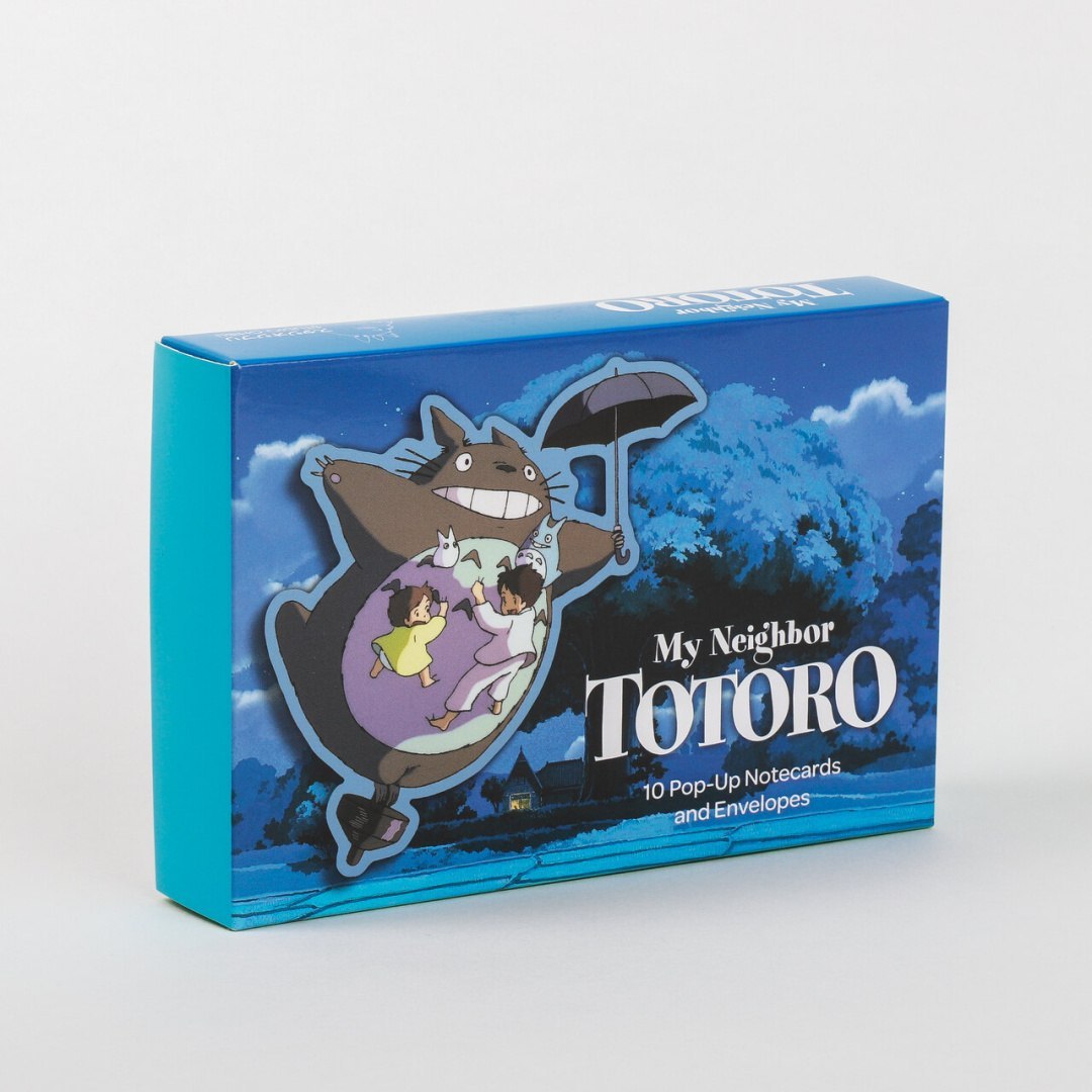 Zestaw pocztówek Pop-Up Totoro z postaciami z filmu Mój Sąsiad Totoro w niebieskim opakowaniu