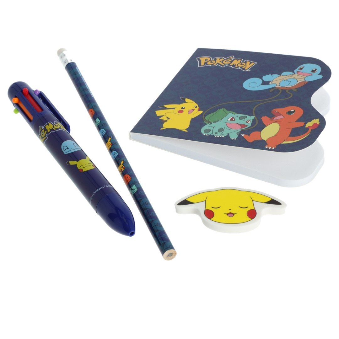 Pokémon-Zubehörset mit Kugelschreiber, Bleistift, Notizbuch und Radiergummi unter Lizenz von LA PLUME