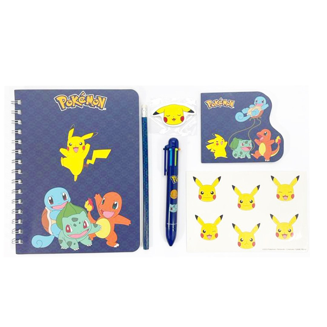 Pokémon-Zubehörset mit Notizbuch, Kugelschreiber, Aufklebern und Lesezeichen mit Pokémon-Charakteren
